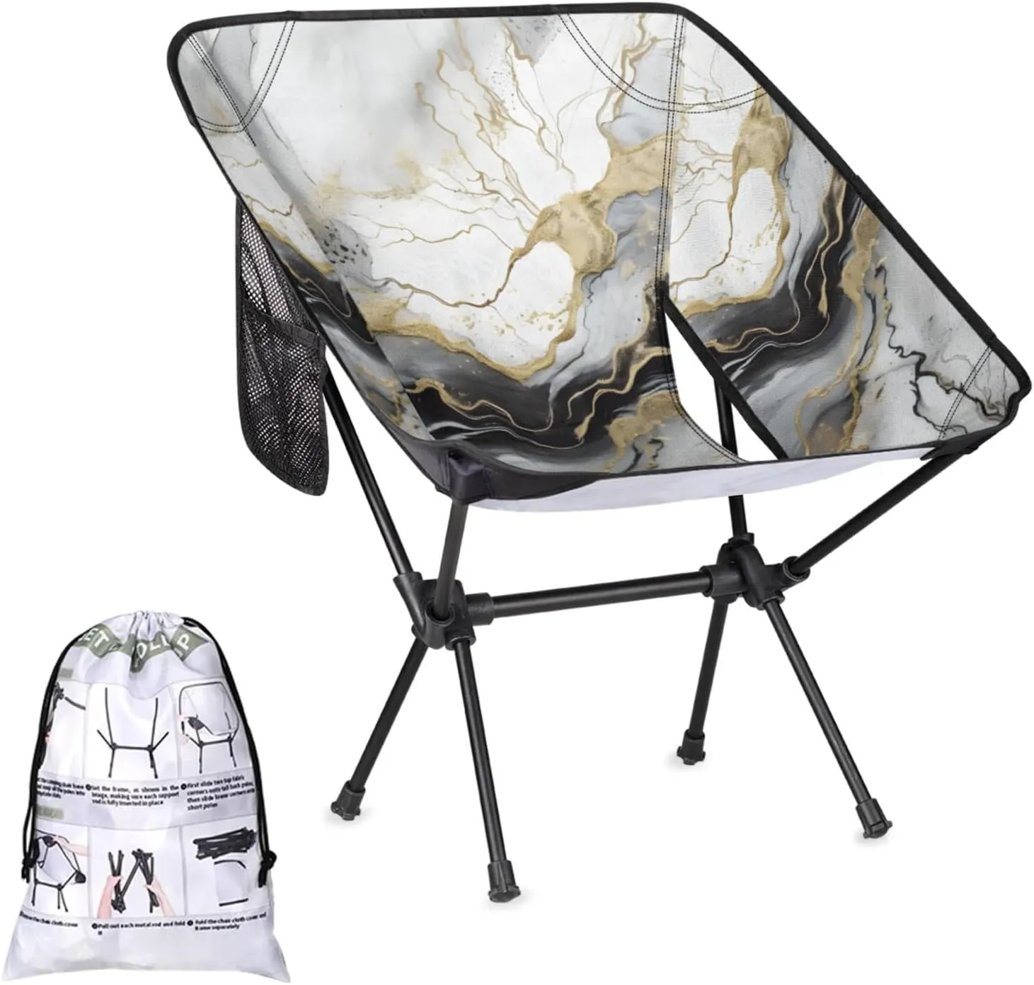 Honeybaby Folding Camping Chair Abstract Marble Texture Camping Chairs Lightweight Portable Chair Outdoor Foldable Chairs for Camping Travel Picnic Beach Hiking