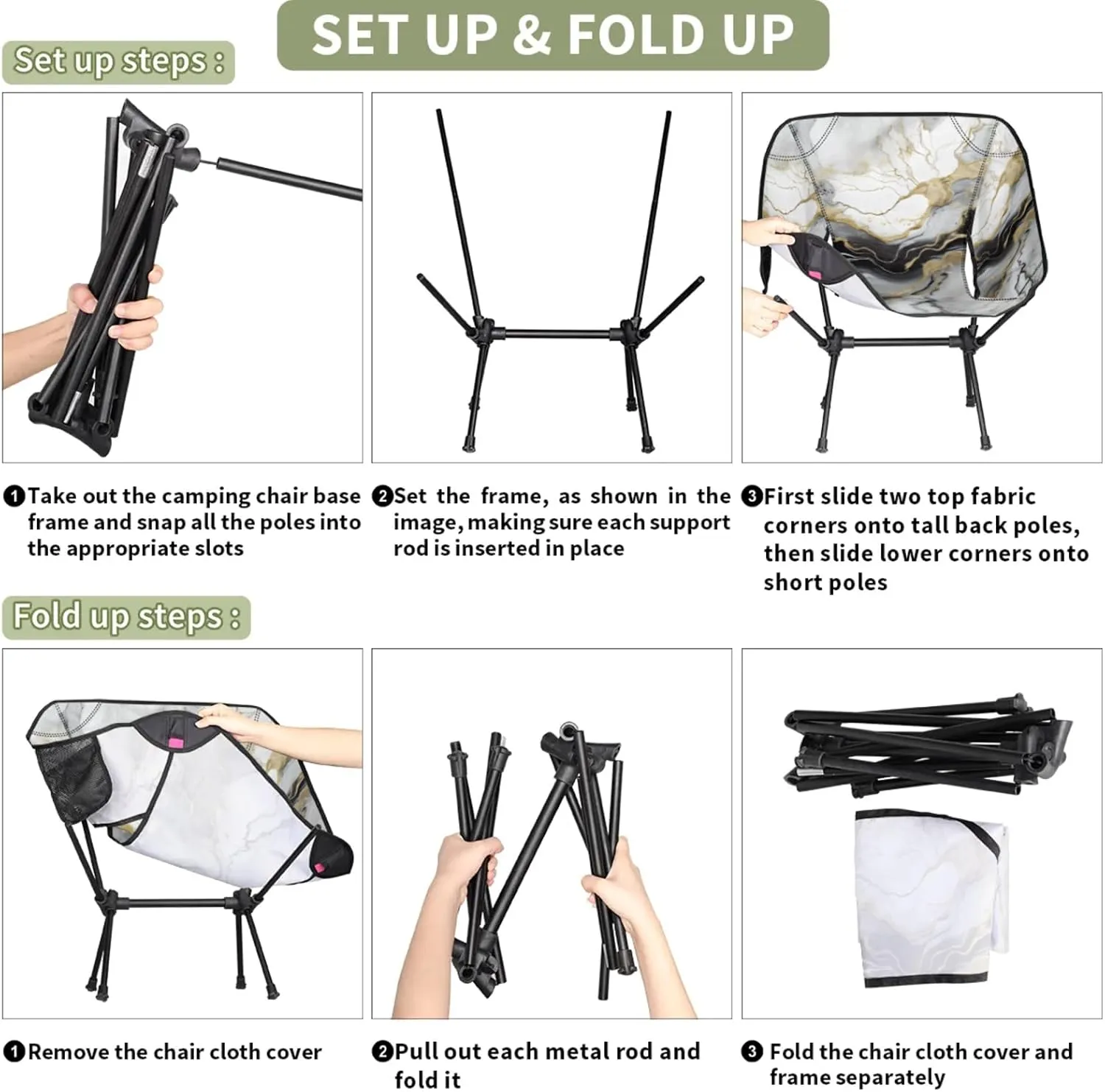 Honeybaby Folding Camping Chair Abstract Marble Texture Camping Chairs Lightweight Portable Chair Outdoor Foldable Chairs for Camping Travel Picnic Beach Hiking