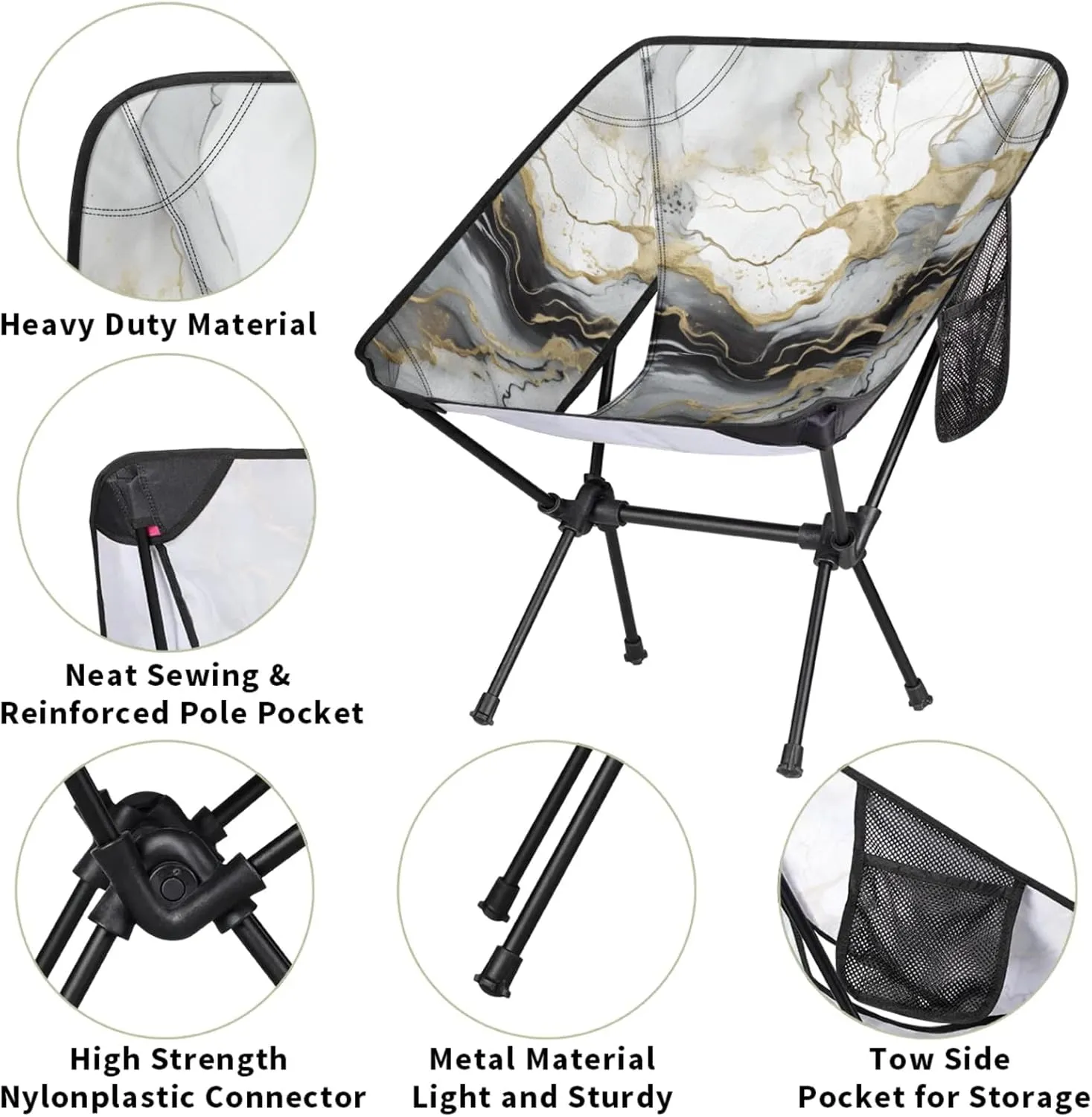 Honeybaby Folding Camping Chair Abstract Marble Texture Camping Chairs Lightweight Portable Chair Outdoor Foldable Chairs for Camping Travel Picnic Beach Hiking
