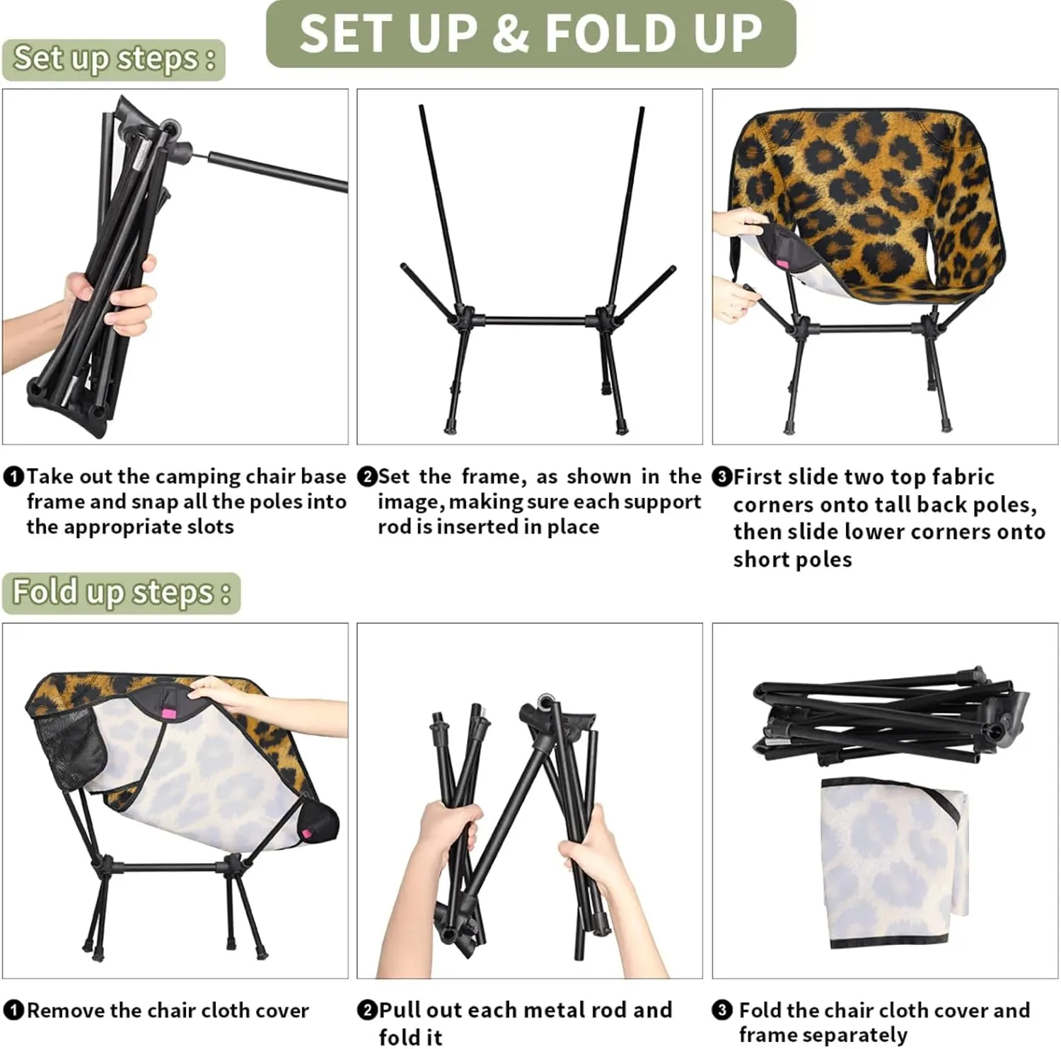 Honeybaby Folding Camping Chair Animal Print Leopard Camping Chairs Lightweight Portable Chair Outdoor Foldable Chairs for Camping Travel Picnic Beach Hiking