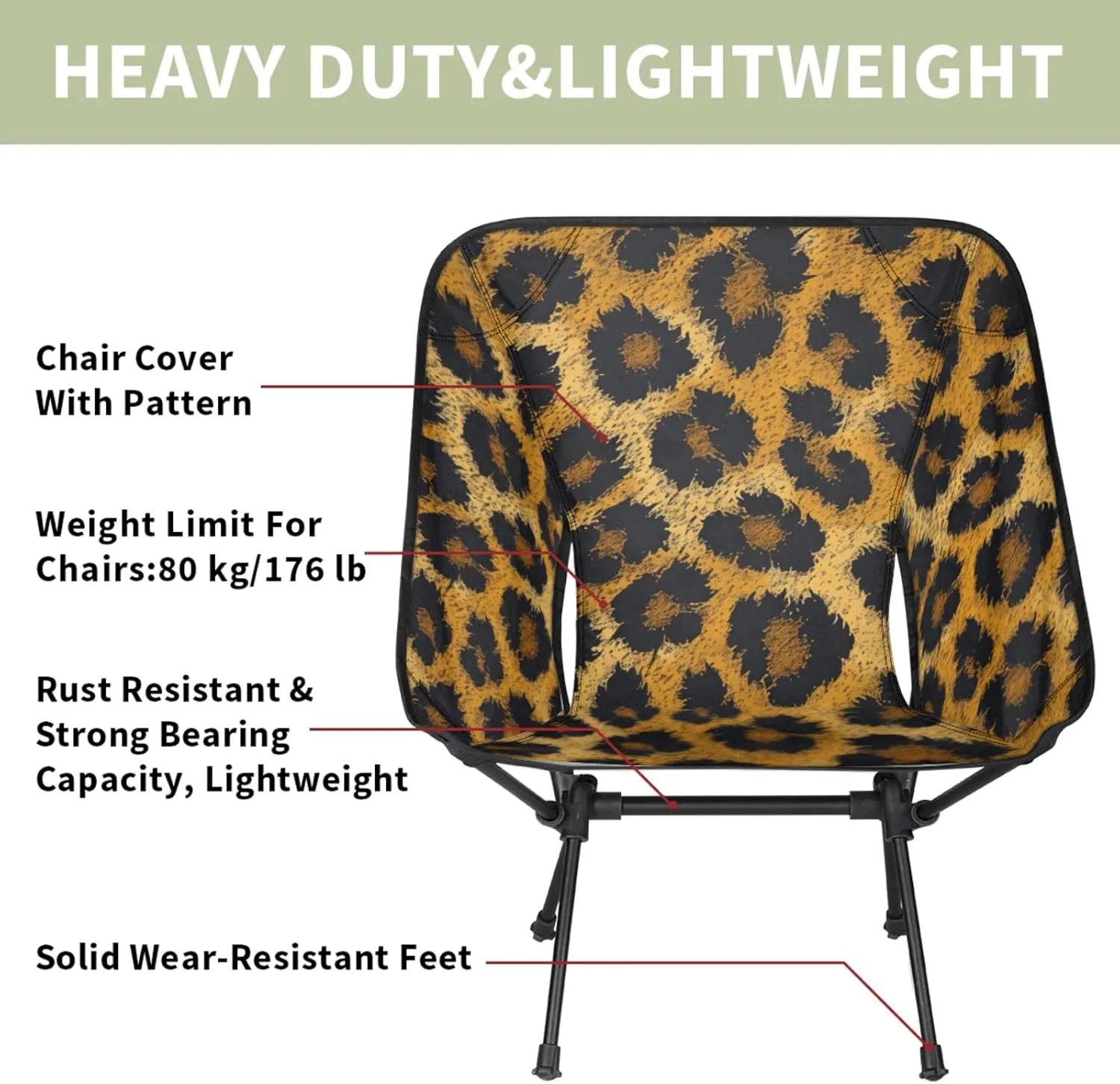 Honeybaby Folding Camping Chair Animal Print Leopard Camping Chairs Lightweight Portable Chair Outdoor Foldable Chairs for Camping Travel Picnic Beach Hiking