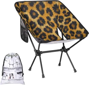 Honeybaby Folding Camping Chair Animal Print Leopard Camping Chairs Lightweight Portable Chair Outdoor Foldable Chairs for Camping Travel Picnic Beach Hiking