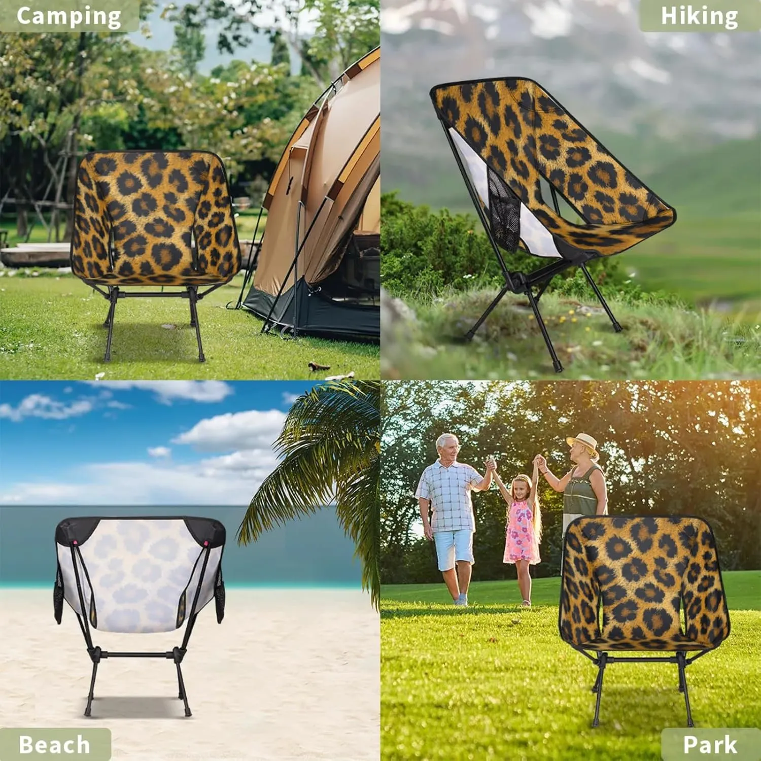 Honeybaby Folding Camping Chair Animal Print Leopard Camping Chairs Lightweight Portable Chair Outdoor Foldable Chairs for Camping Travel Picnic Beach Hiking