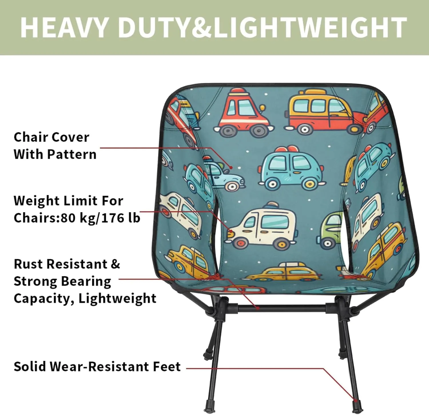 Honeybaby Folding Camping Chair Car Cartoon Camping Chairs Lightweight Portable Chair Outdoor Foldable Chairs for Camping Travel Picnic Beach Hiking
