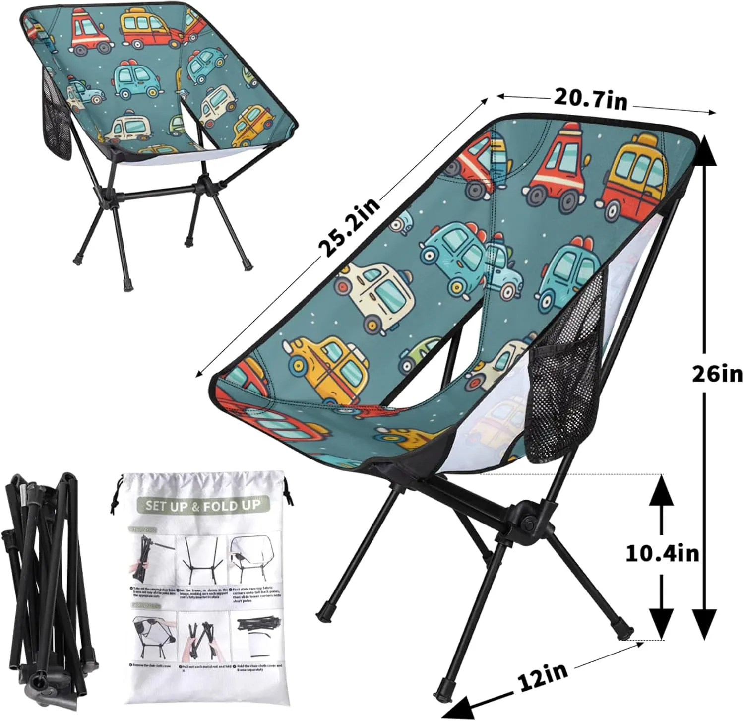 Honeybaby Folding Camping Chair Car Cartoon Camping Chairs Lightweight Portable Chair Outdoor Foldable Chairs for Camping Travel Picnic Beach Hiking