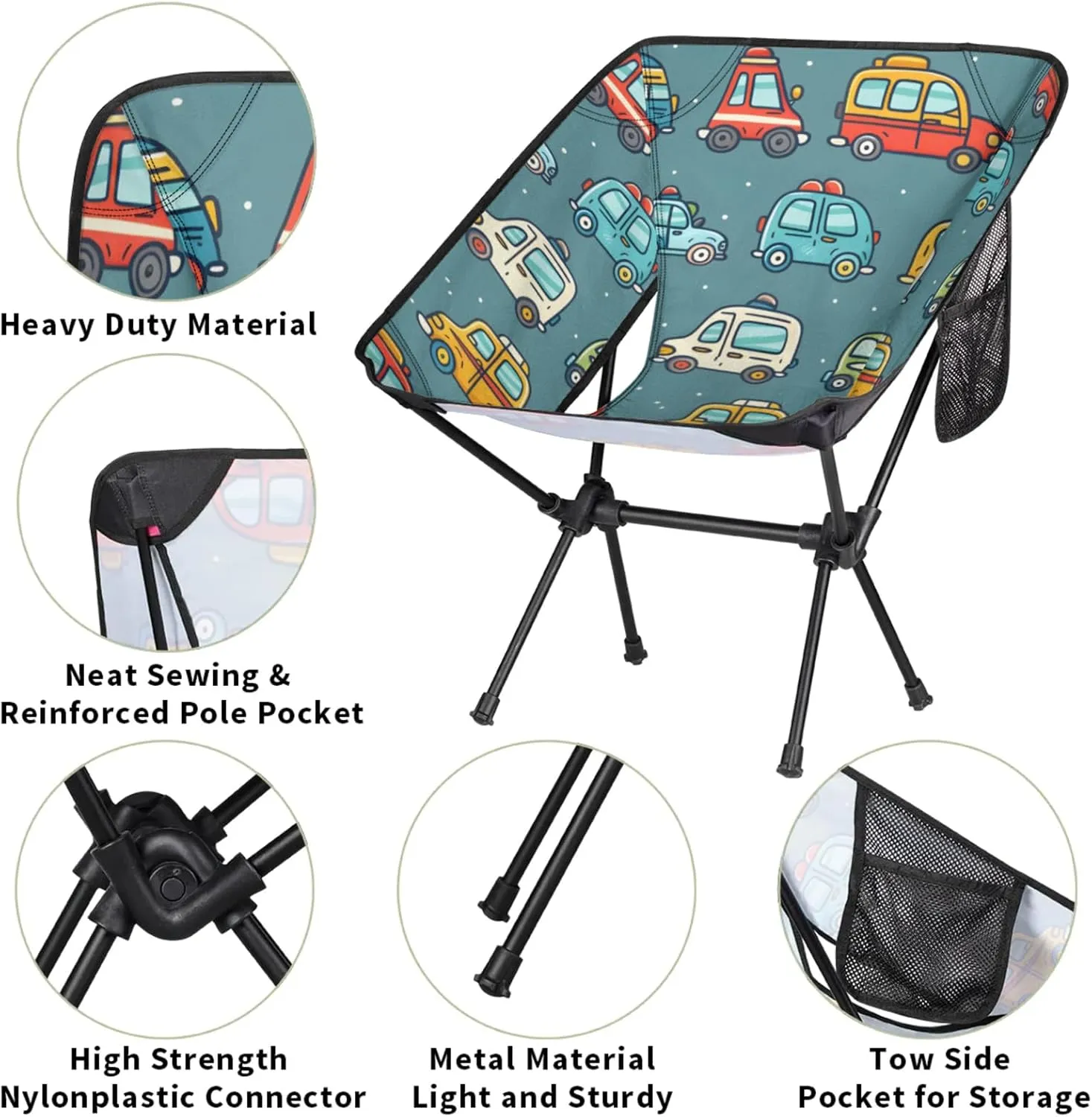 Honeybaby Folding Camping Chair Car Cartoon Camping Chairs Lightweight Portable Chair Outdoor Foldable Chairs for Camping Travel Picnic Beach Hiking