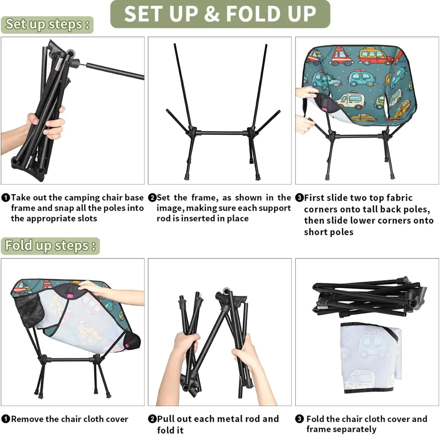 Honeybaby Folding Camping Chair Car Cartoon Camping Chairs Lightweight Portable Chair Outdoor Foldable Chairs for Camping Travel Picnic Beach Hiking