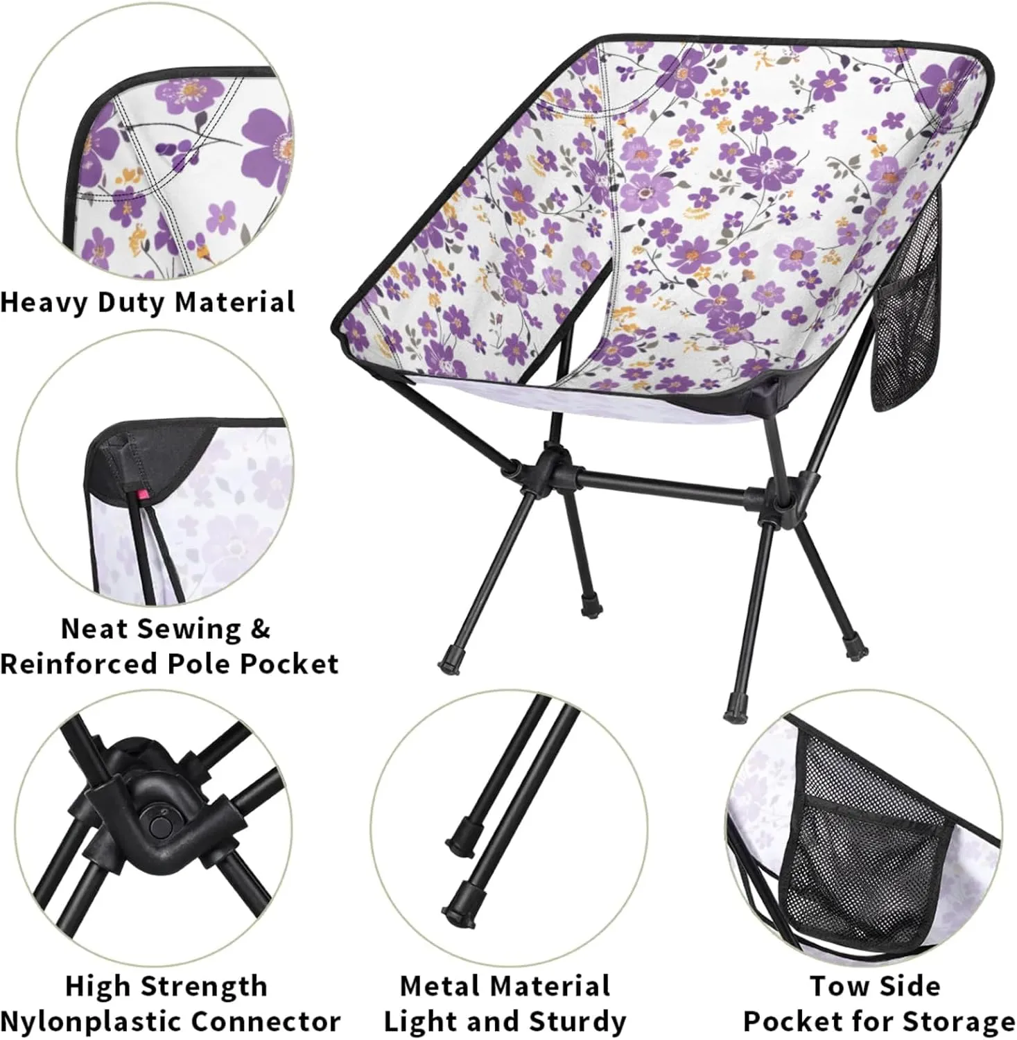 Honeybaby Folding Camping Chair Cute Flowers Floral Camping Chairs Lightweight Portable Chair Outdoor Foldable Chairs for Camping Travel Picnic Beach Hiking