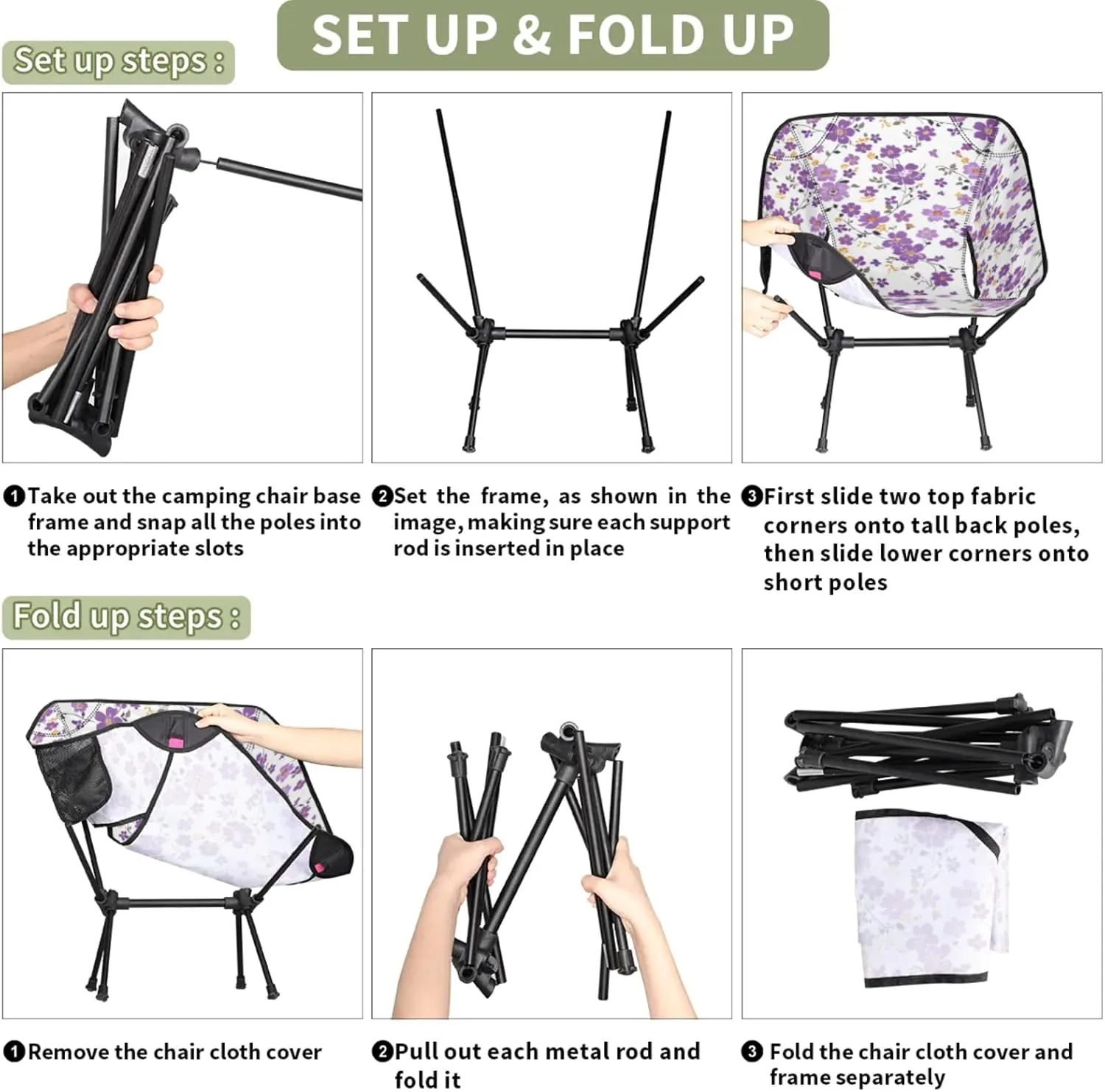 Honeybaby Folding Camping Chair Cute Flowers Floral Camping Chairs Lightweight Portable Chair Outdoor Foldable Chairs for Camping Travel Picnic Beach Hiking