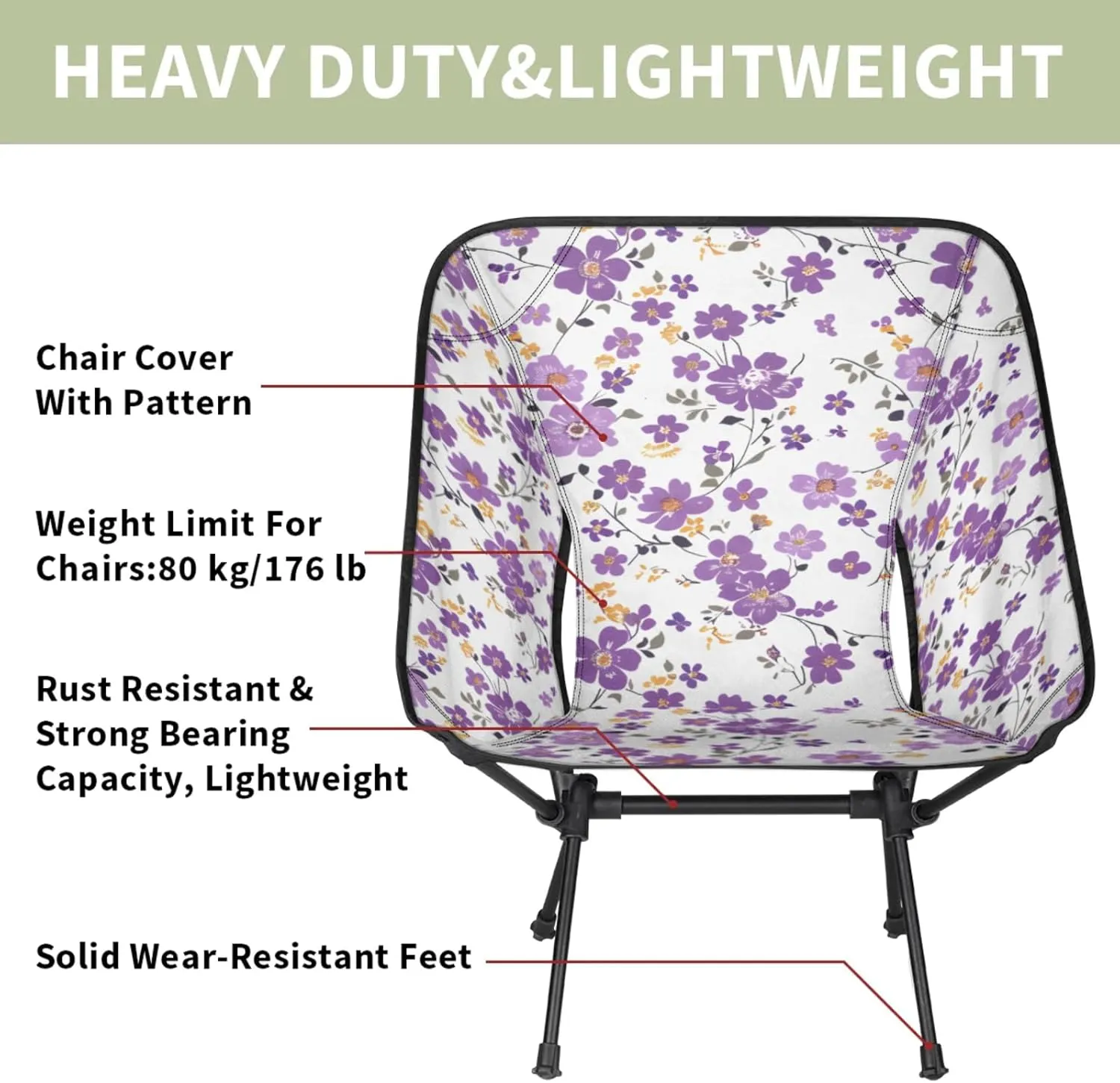 Honeybaby Folding Camping Chair Cute Flowers Floral Camping Chairs Lightweight Portable Chair Outdoor Foldable Chairs for Camping Travel Picnic Beach Hiking