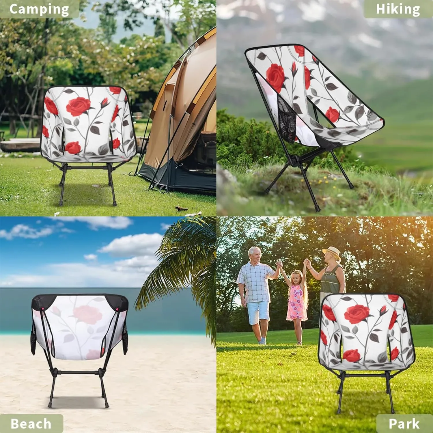 Honeybaby Folding Camping Chair Floral Roses Camping Chairs Lightweight Portable Chair Outdoor Foldable Chairs for Camping Travel Picnic Beach Hiking