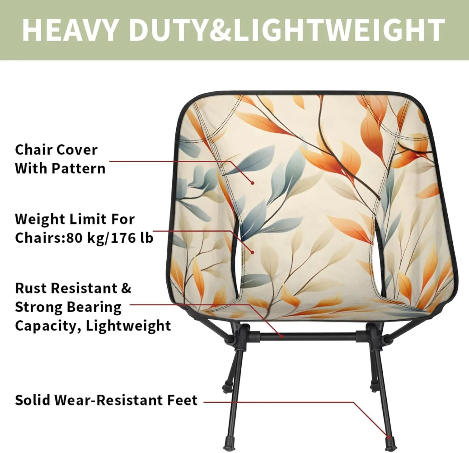 Honeybaby Folding Camping Chair Leaf Printed Camping Chairs Lightweight Portable Chair Outdoor Foldable Chairs for Camping Travel Picnic Beach Hiking
