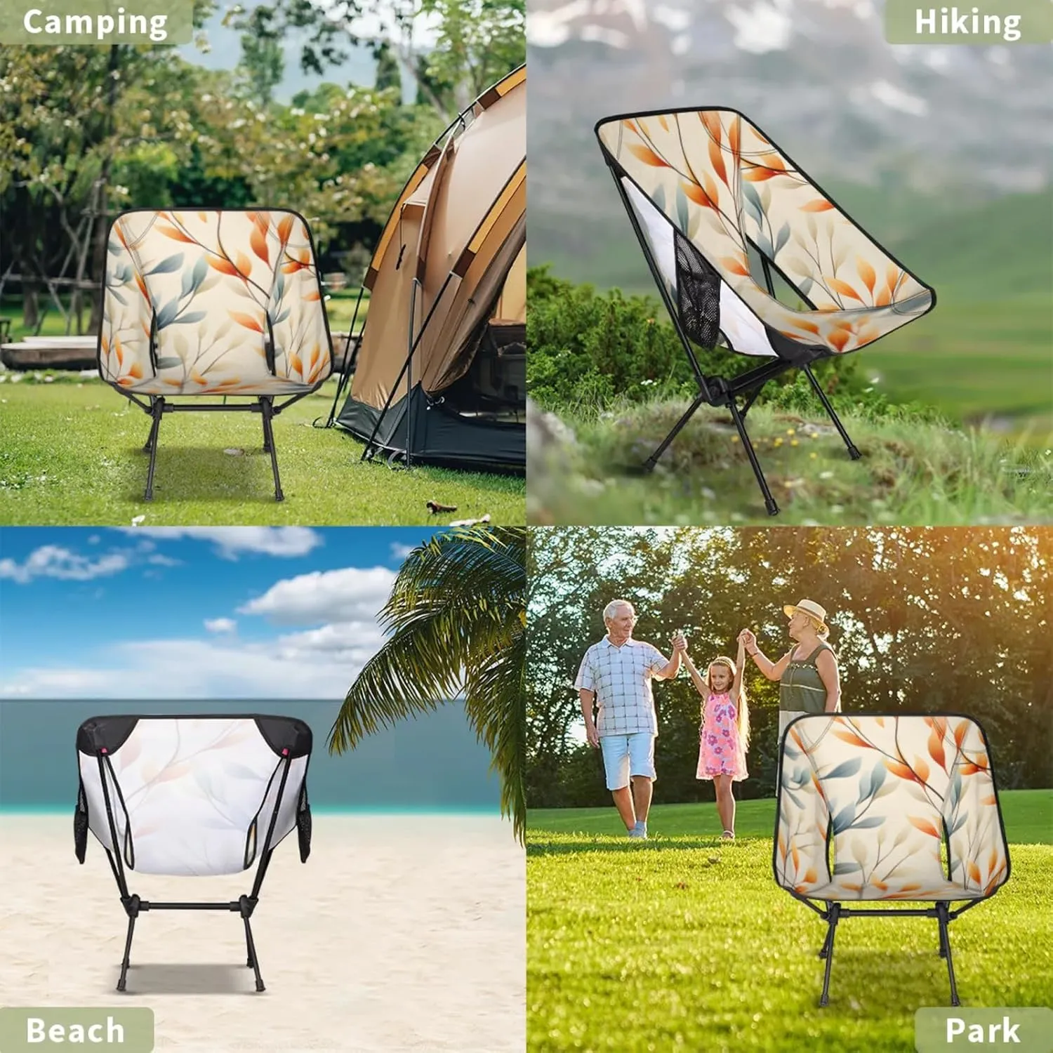Honeybaby Folding Camping Chair Leaf Printed Camping Chairs Lightweight Portable Chair Outdoor Foldable Chairs for Camping Travel Picnic Beach Hiking