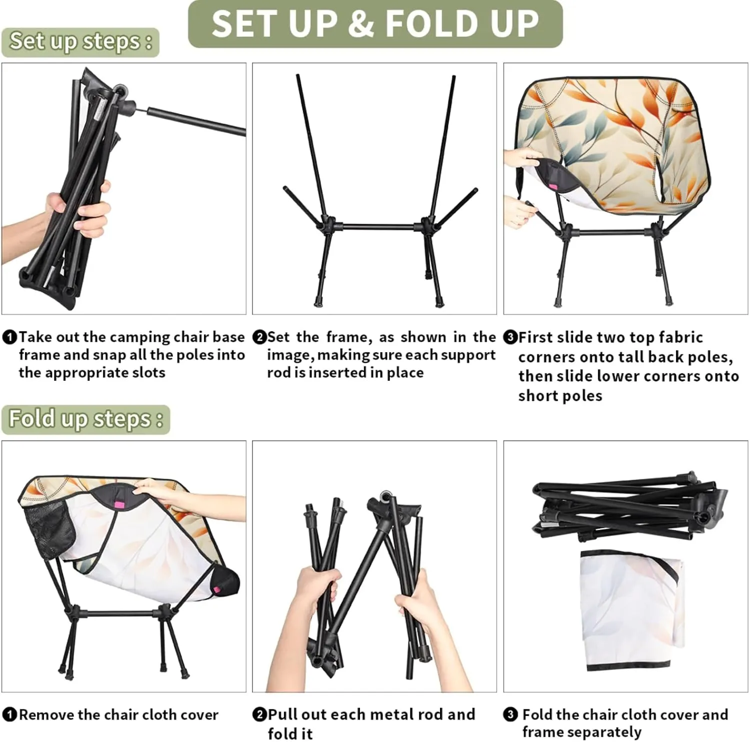 Honeybaby Folding Camping Chair Leaf Printed Camping Chairs Lightweight Portable Chair Outdoor Foldable Chairs for Camping Travel Picnic Beach Hiking