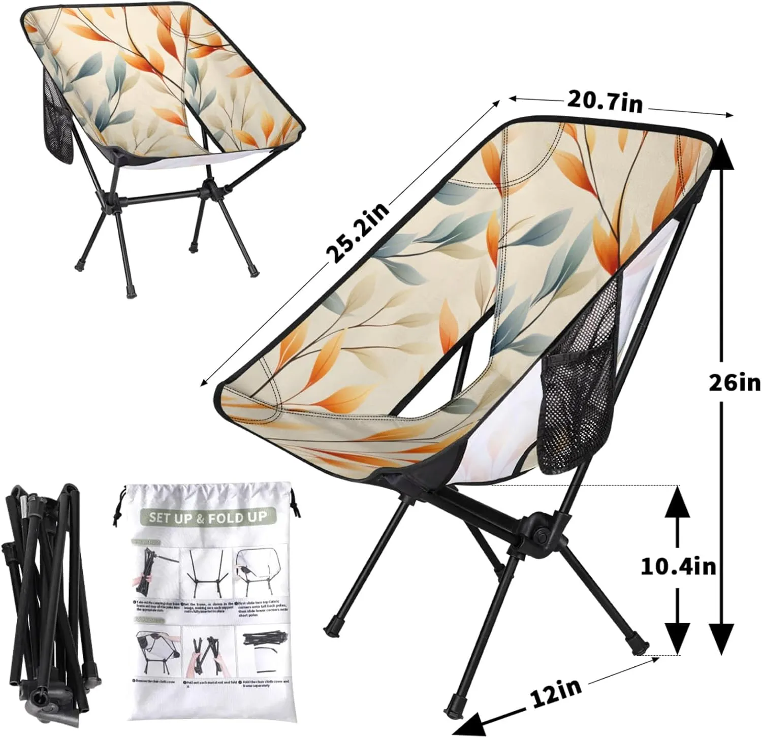 Honeybaby Folding Camping Chair Leaf Printed Camping Chairs Lightweight Portable Chair Outdoor Foldable Chairs for Camping Travel Picnic Beach Hiking