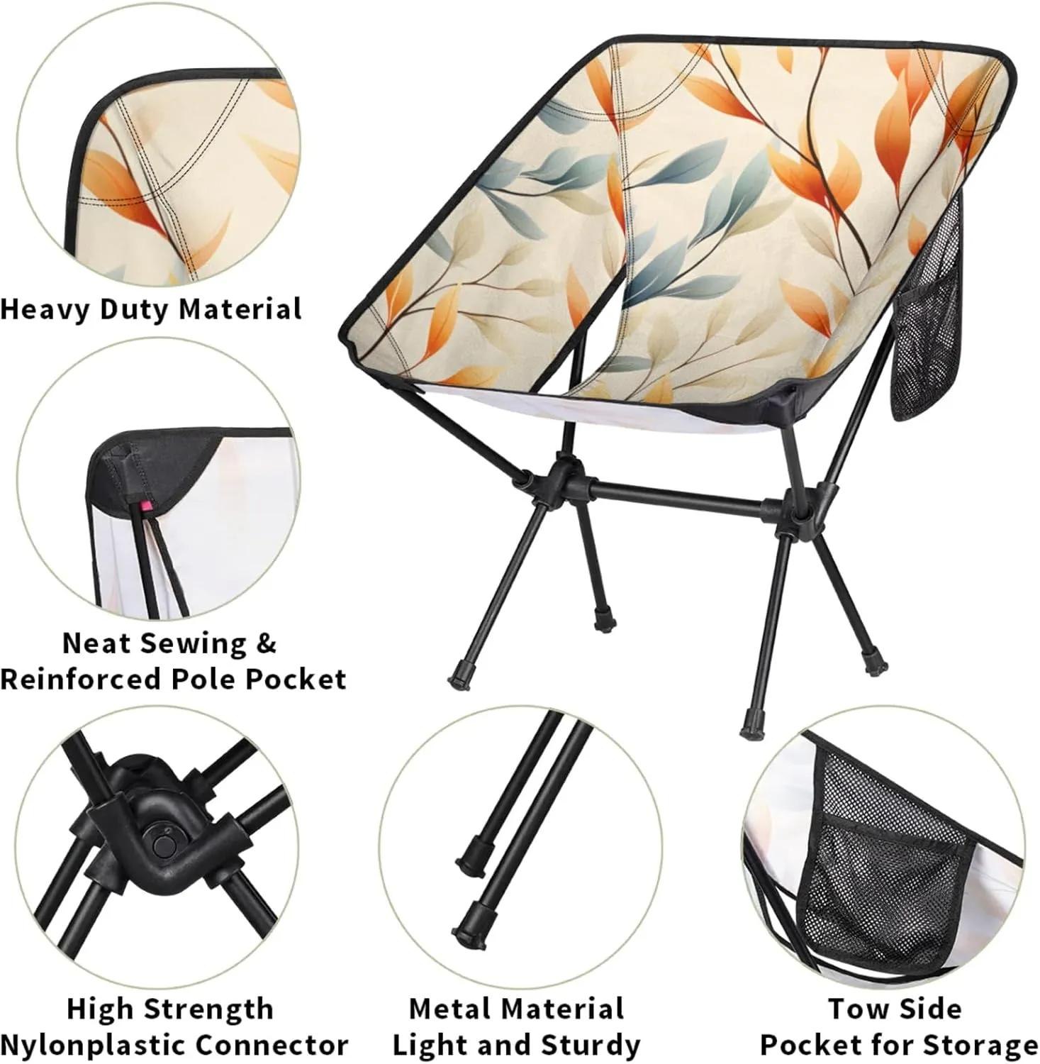 Honeybaby Folding Camping Chair Leaf Printed Camping Chairs Lightweight Portable Chair Outdoor Foldable Chairs for Camping Travel Picnic Beach Hiking