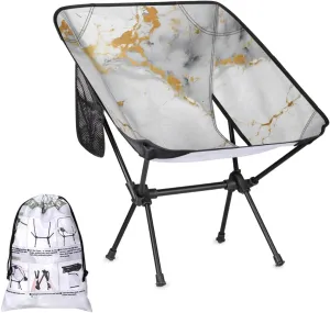 Honeybaby Folding Camping Chair Marble White Pattern Camping Chairs Lightweight Portable Chair Outdoor Foldable Chairs for Camping Travel Picnic Beach Hiking