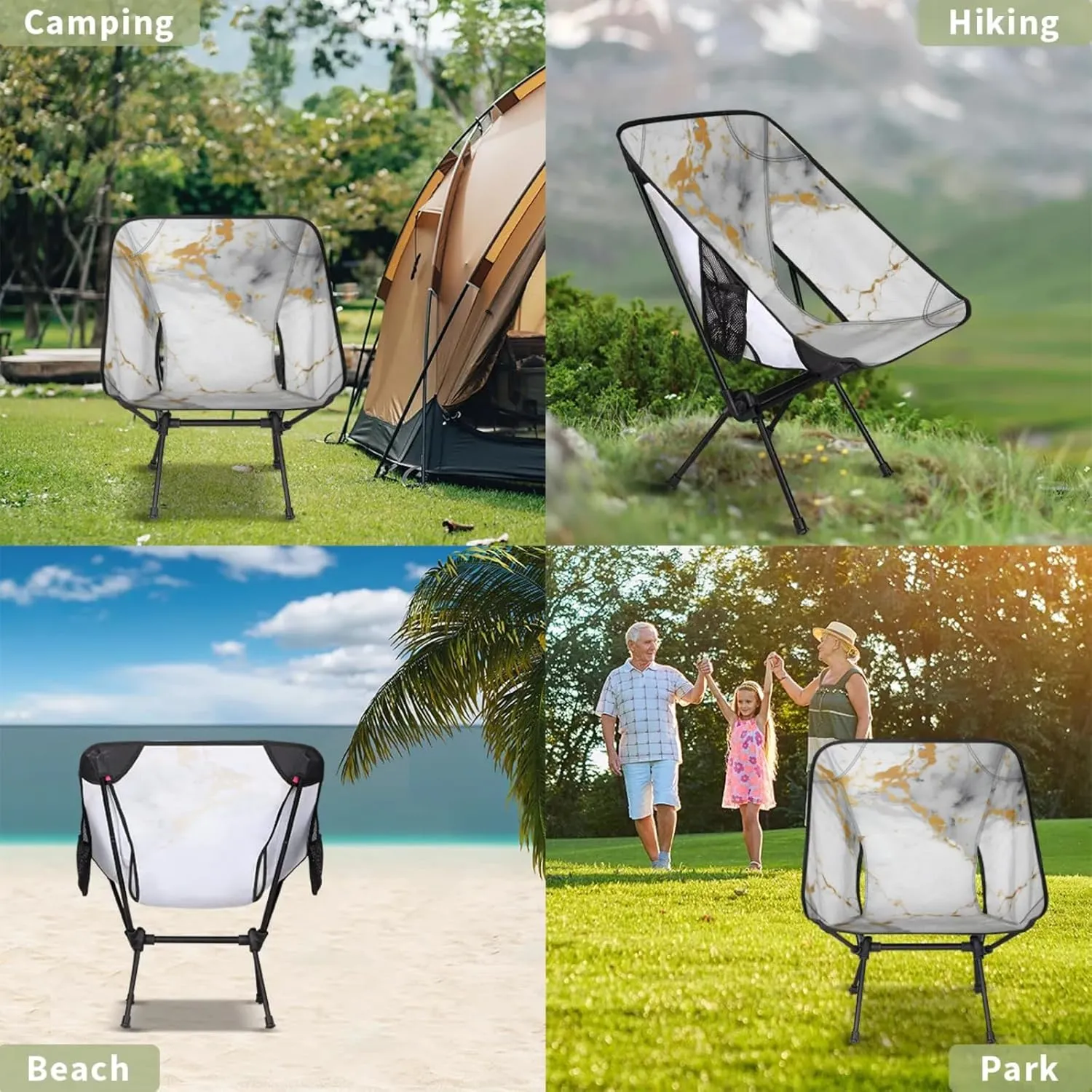 Honeybaby Folding Camping Chair Marble White Pattern Camping Chairs Lightweight Portable Chair Outdoor Foldable Chairs for Camping Travel Picnic Beach Hiking
