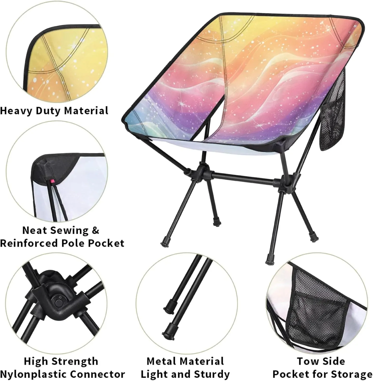 Honeybaby Folding Camping Chair Star Rainbow Color Camping Chairs Lightweight Portable Chair Outdoor Foldable Chairs for Camping Travel Picnic Beach Hiking