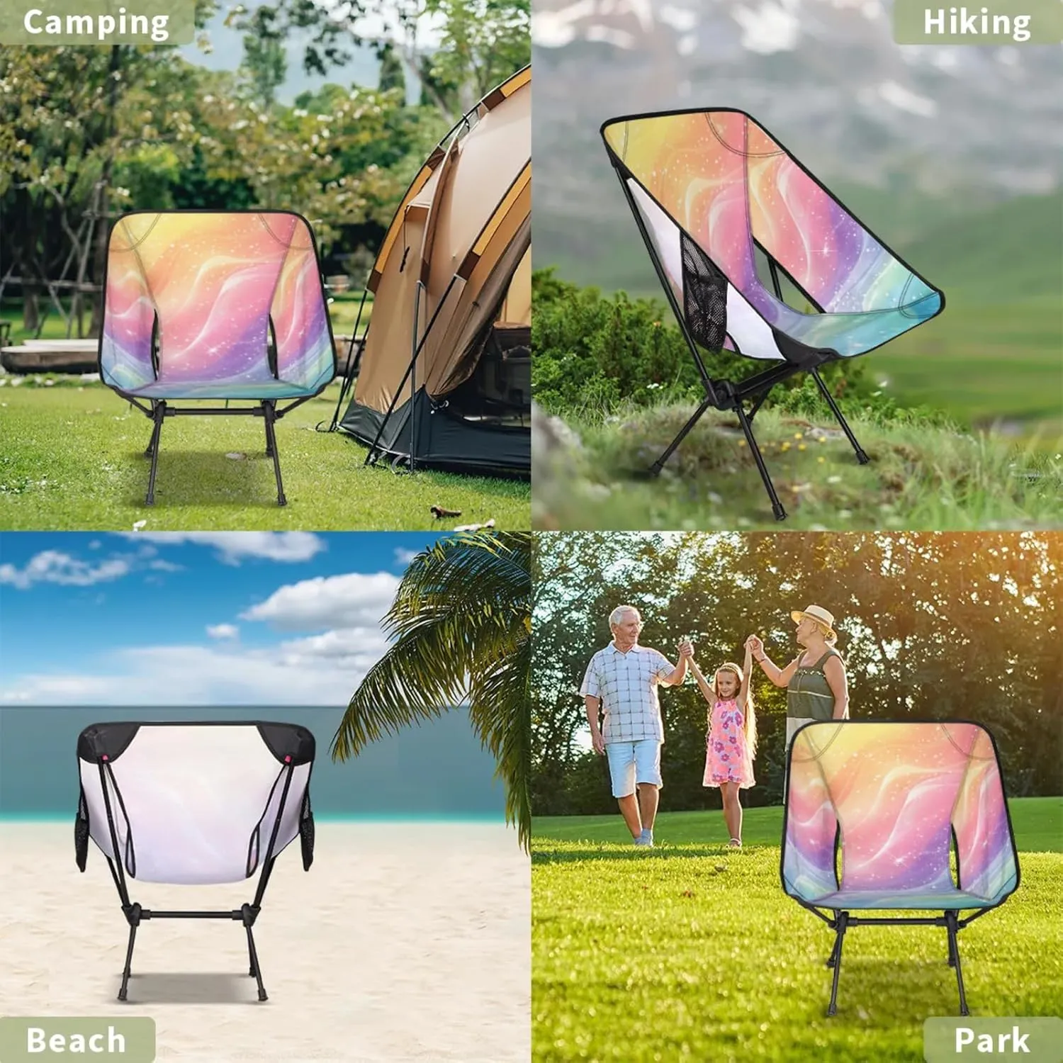 Honeybaby Folding Camping Chair Star Rainbow Color Camping Chairs Lightweight Portable Chair Outdoor Foldable Chairs for Camping Travel Picnic Beach Hiking