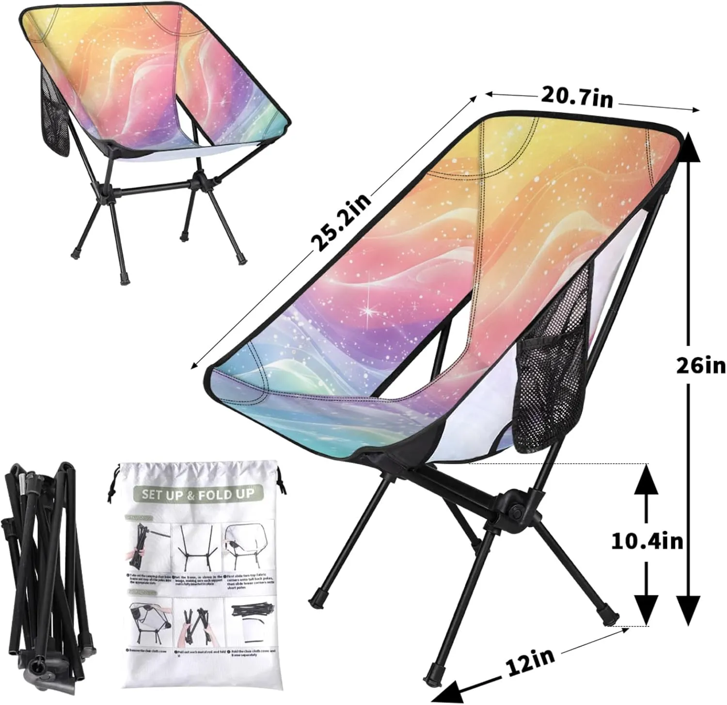 Honeybaby Folding Camping Chair Star Rainbow Color Camping Chairs Lightweight Portable Chair Outdoor Foldable Chairs for Camping Travel Picnic Beach Hiking