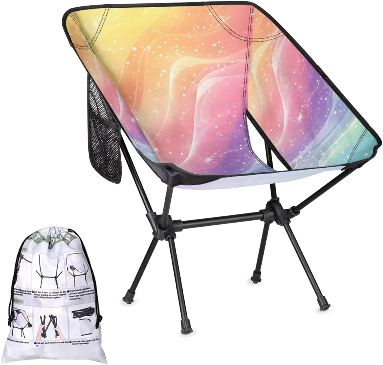 Honeybaby Folding Camping Chair Star Rainbow Color Camping Chairs Lightweight Portable Chair Outdoor Foldable Chairs for Camping Travel Picnic Beach Hiking
