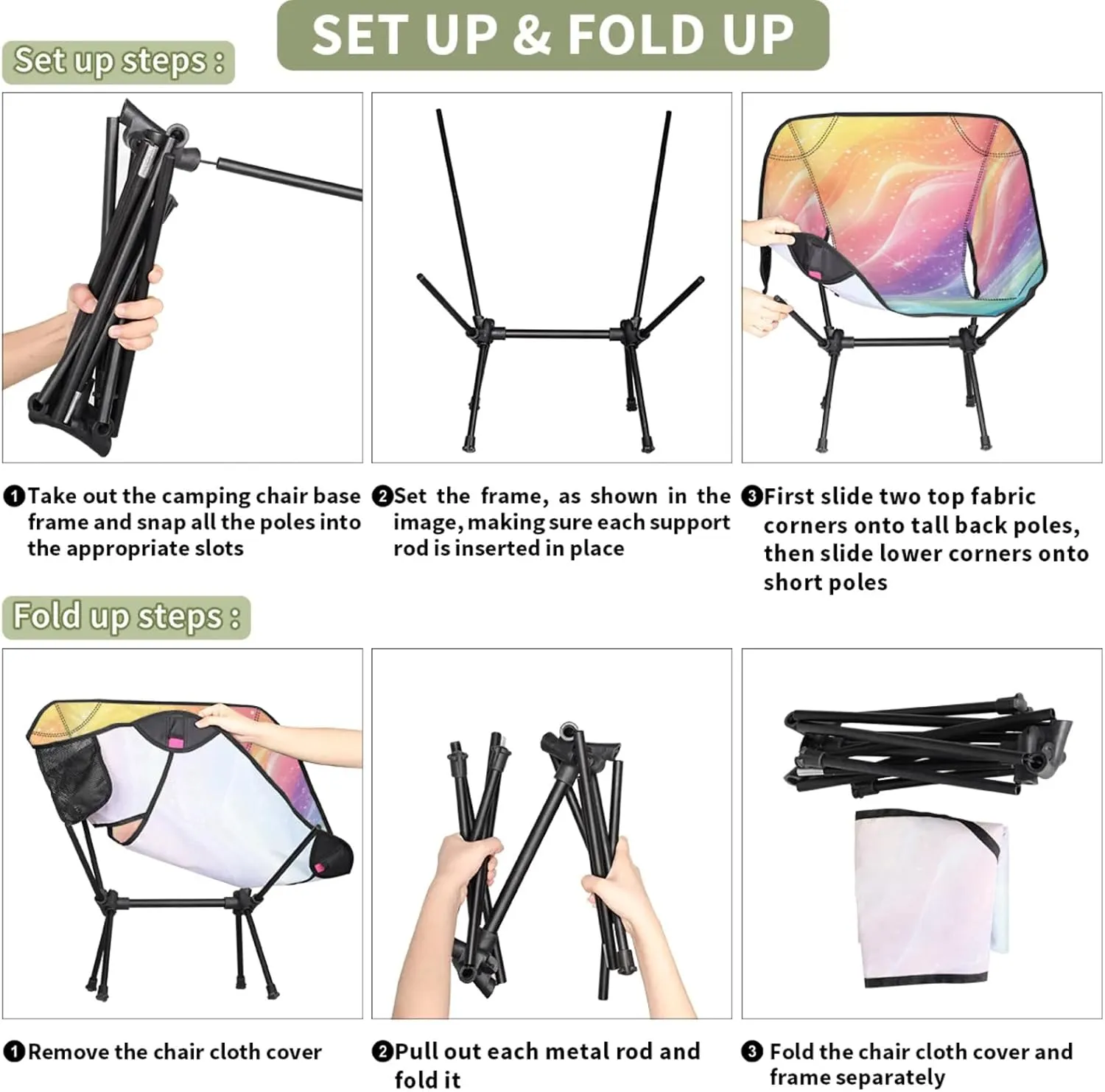 Honeybaby Folding Camping Chair Star Rainbow Color Camping Chairs Lightweight Portable Chair Outdoor Foldable Chairs for Camping Travel Picnic Beach Hiking