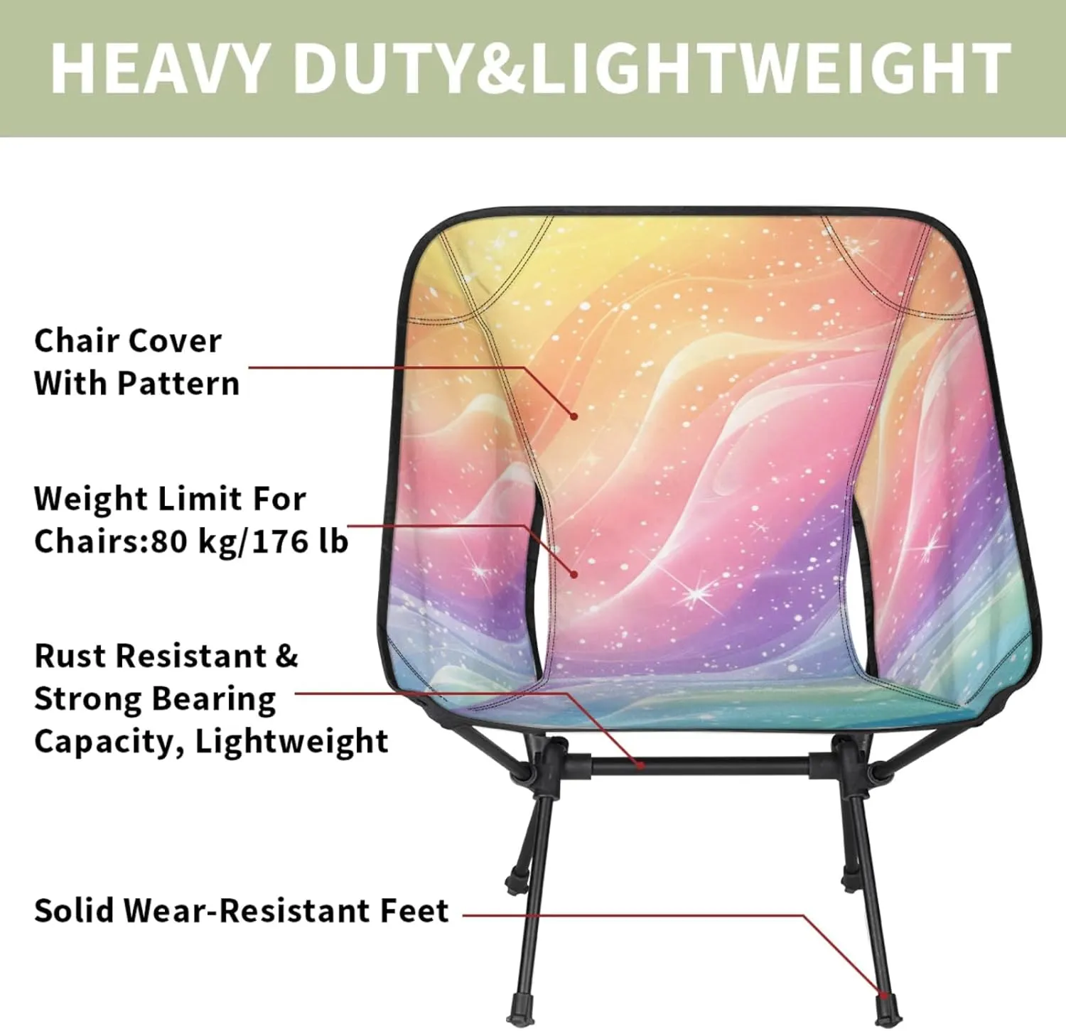 Honeybaby Folding Camping Chair Star Rainbow Color Camping Chairs Lightweight Portable Chair Outdoor Foldable Chairs for Camping Travel Picnic Beach Hiking