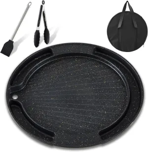 Honeydak Korean BBQ Grill Pan with Bag, Oil Brush and Food Tongs, Stove Top Nonstick Traditional BBQ Pan Aluminum Smokeless for Indoor Outdoor