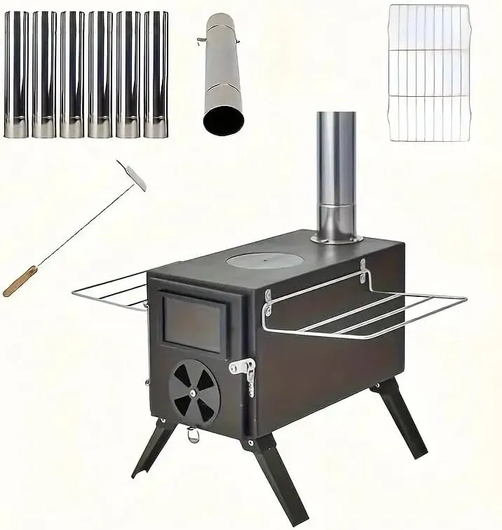 Hot Tent Stove, Camping Stove with 7 Section Chimney Pipes Wood Stove for Tent, Portable Wood Burning Stove for Outdoor Camping, Hiking, Cooking, Fishing, Backpacking