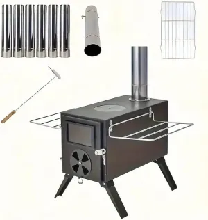 Hot Tent Stove, Camping Stove with 7 Section Chimney Pipes Wood Stove for Tent, Portable Wood Burning Stove for Outdoor Camping, Hiking, Cooking, Fishing, Backpacking