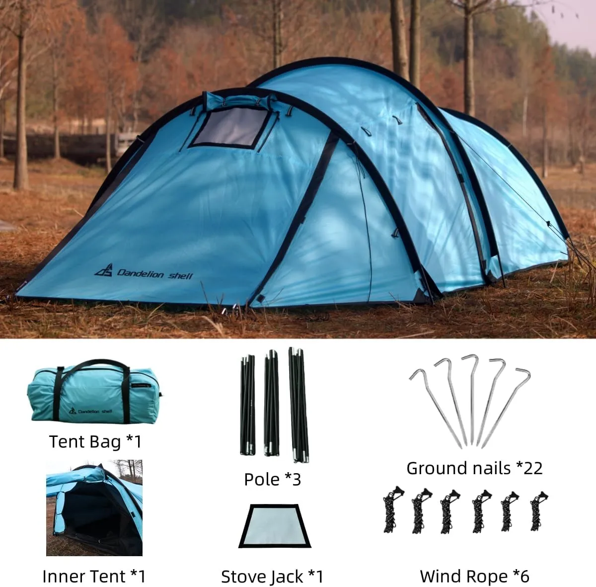 Hot Tent with Stove Jack – 4 Season Waterproof & Windproof Shelter for 1–4 People, Lightweight for Camping, Hiking, Hunting & Fishing
