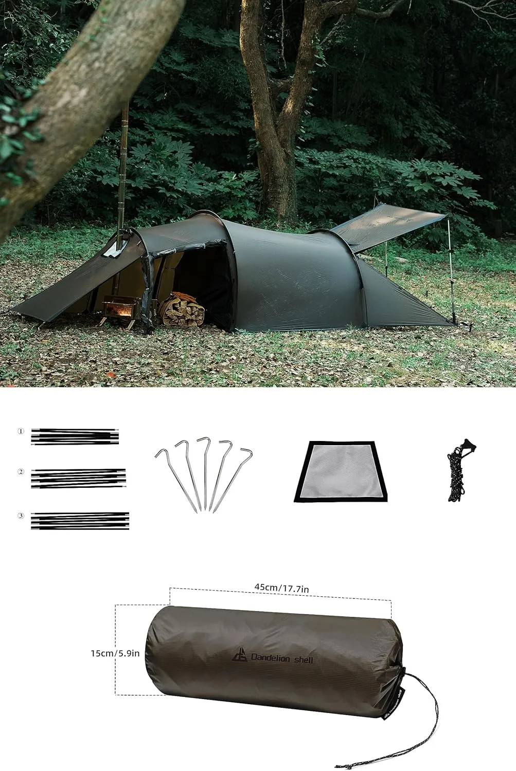 Hot Tent with Stove Jack – 4 Season Waterproof & Windproof Shelter for 1–4 People, Lightweight for Camping, Hiking, Hunting & Fishing