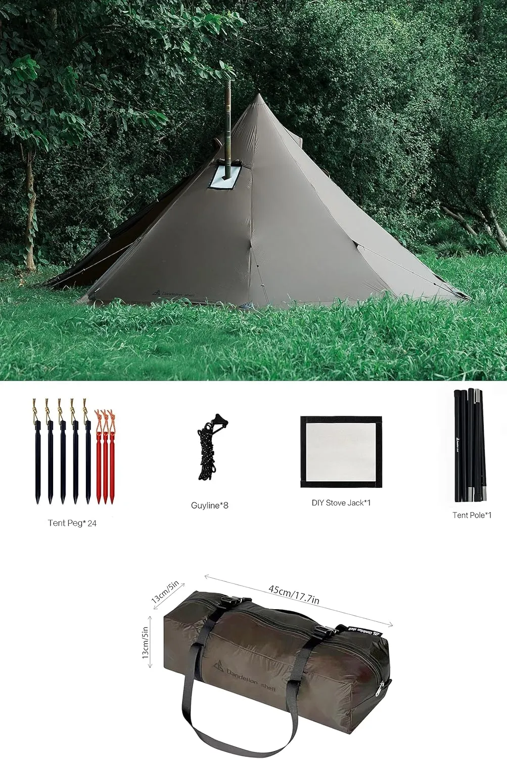 Hot Tent with Stove Jack – 4 Season Waterproof & Windproof Shelter for 1–4 People, Lightweight for Camping, Hiking, Hunting & Fishing