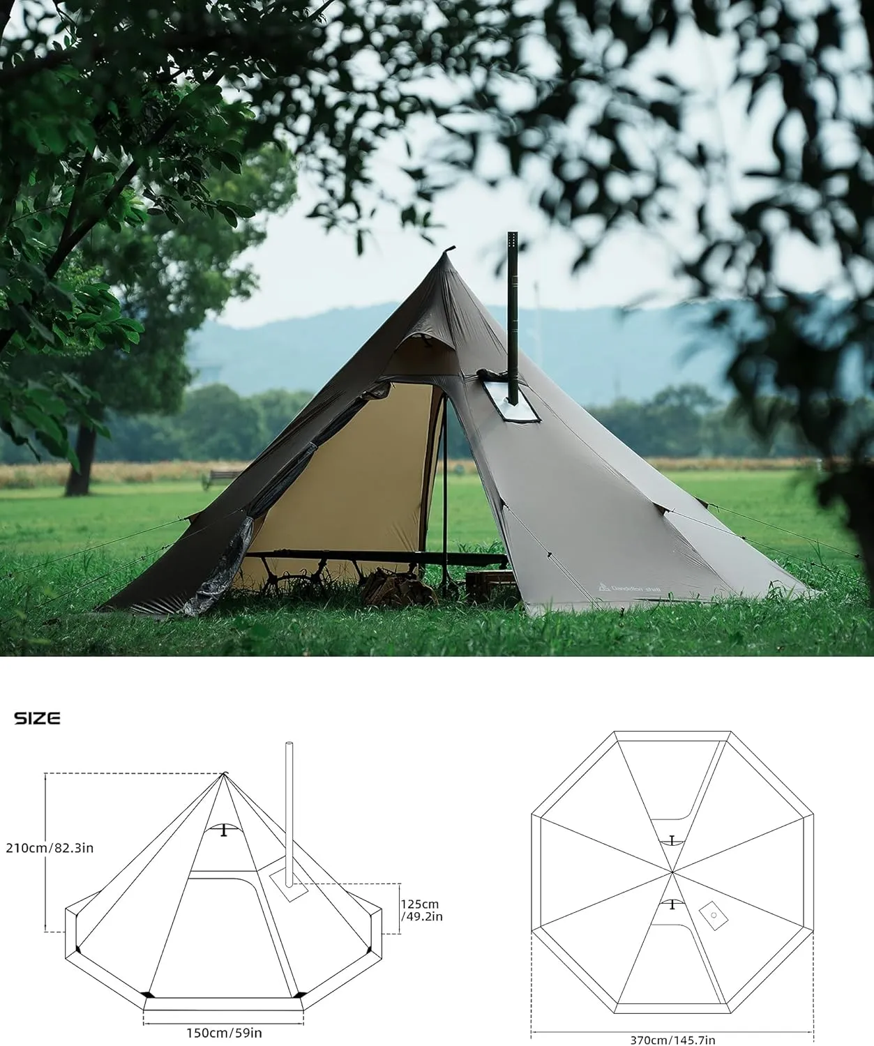 Hot Tent with Stove Jack – 4 Season Waterproof & Windproof Shelter for 1–4 People, Lightweight for Camping, Hiking, Hunting & Fishing
