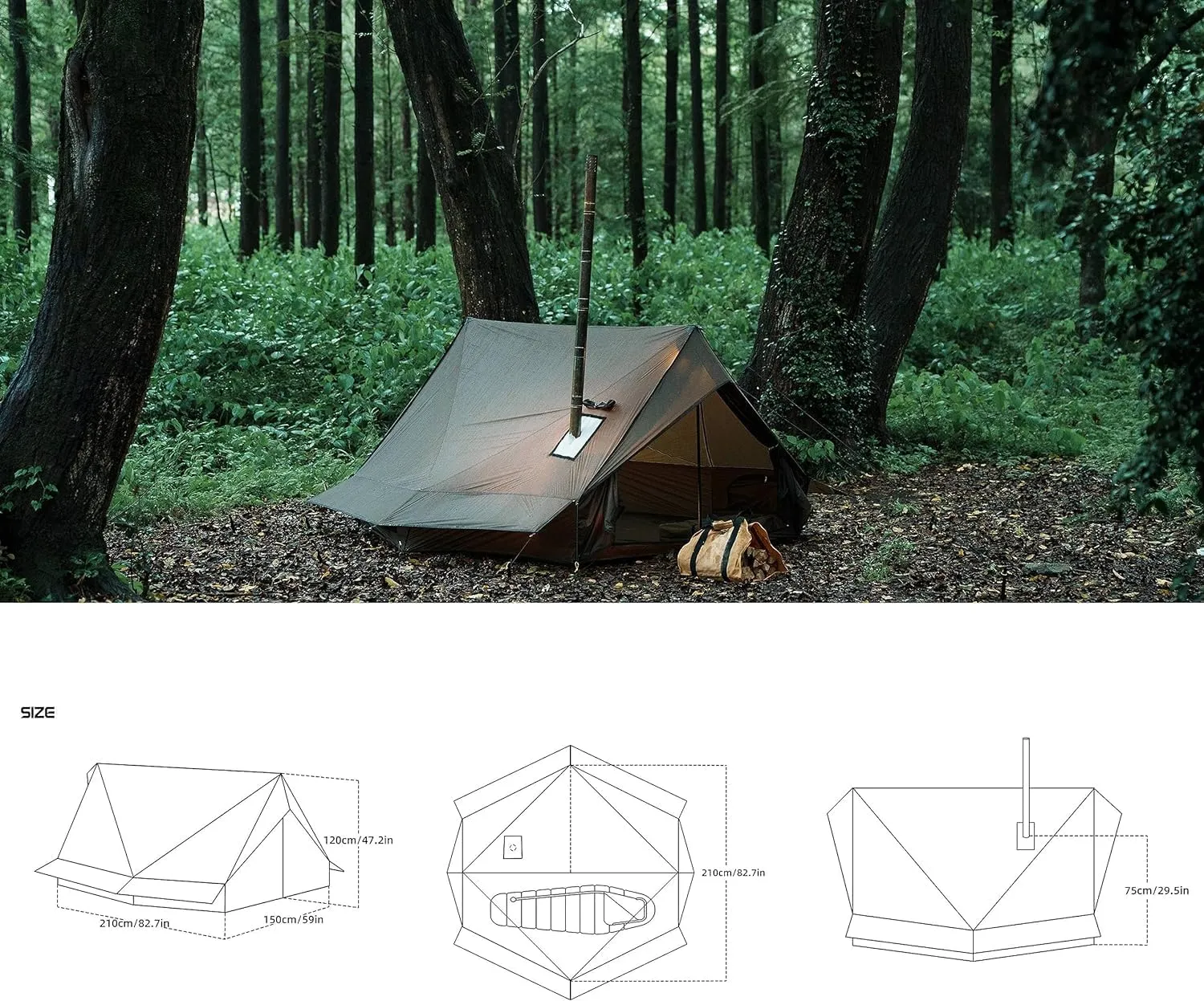 Hot Tent with Stove Jack – 4 Season Waterproof & Windproof Shelter for 1–4 People, Lightweight for Camping, Hiking, Hunting & Fishing