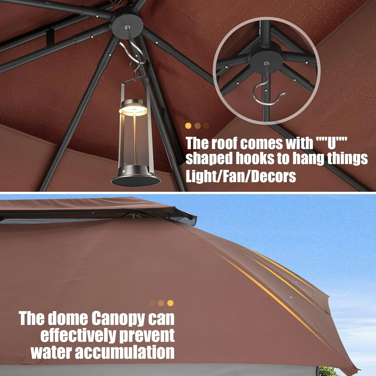HOTEEL Gazebo 12x20, Outdoor Gazebo on Clearance with Double Ventilated Flat Roof, Privacy Curtains & Mosquito Netting, Easy Set up Canopy Tent with Stable Metal Frame for Patio, Brown (Upgraded 2.0)