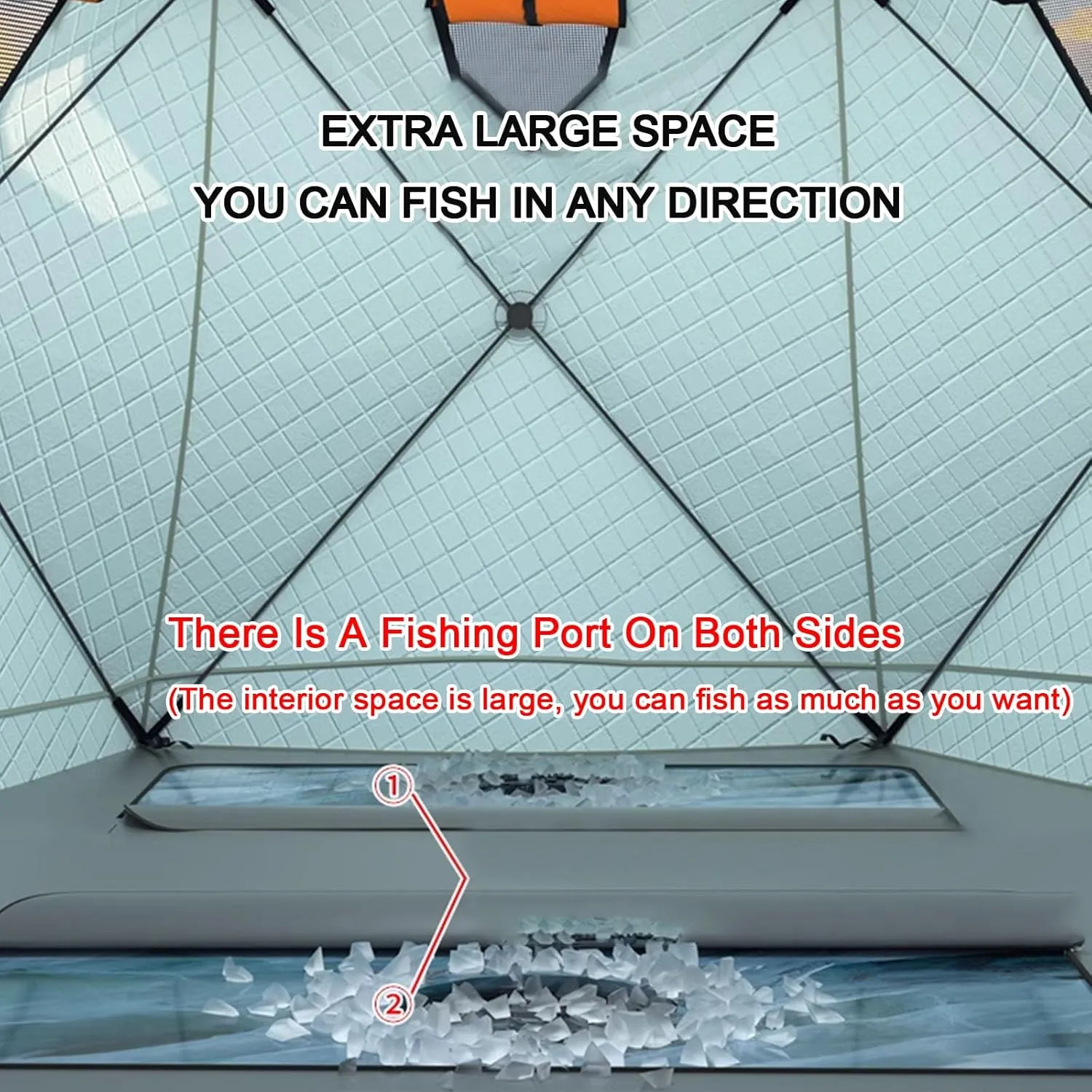 Ice Fishing Shelter with Stove Jack and Floor, Portable Ice Fishing Tent 420D Insulated Layer Ice Shanty Hexagon Ice Huts (Grey 260X260X170cm)