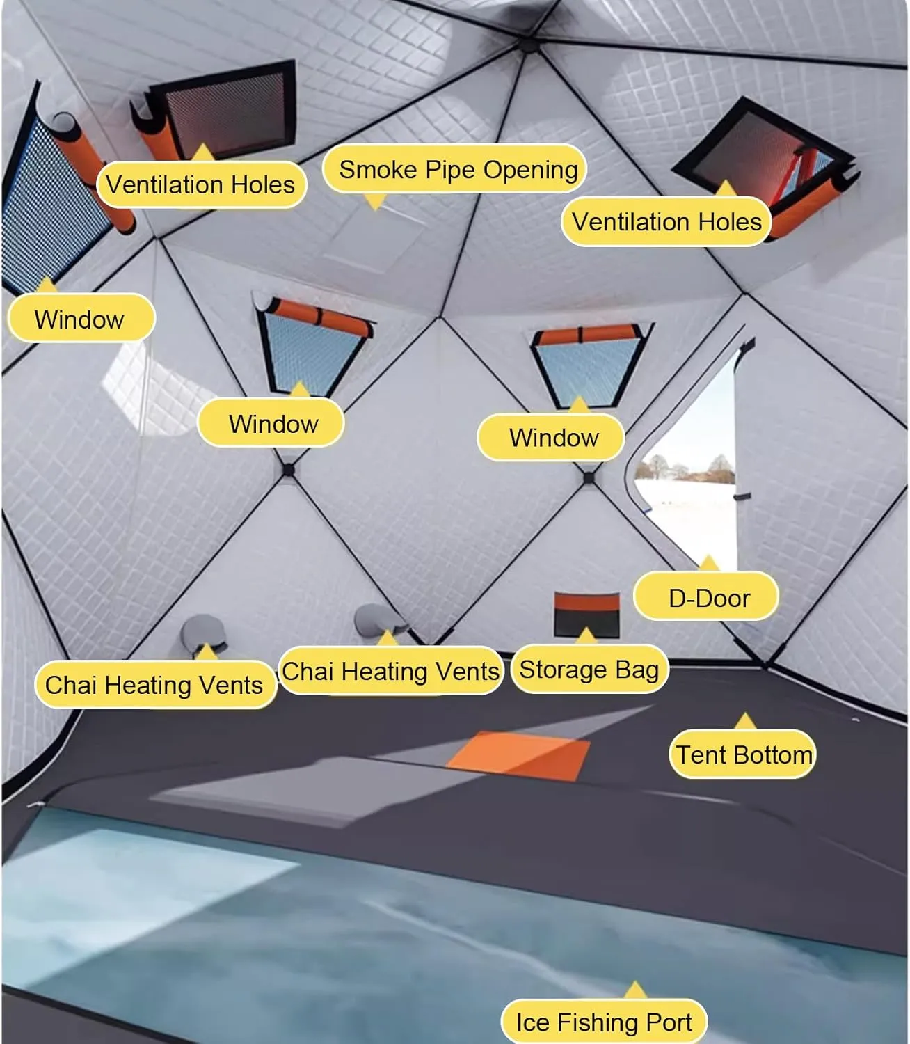 Ice Fishing Shelter with Stove Jack and Floor, Portable Ice Fishing Tent 420D Insulated Layer Ice Shanty Hexagon Ice Huts (Grey 260X260X170cm)