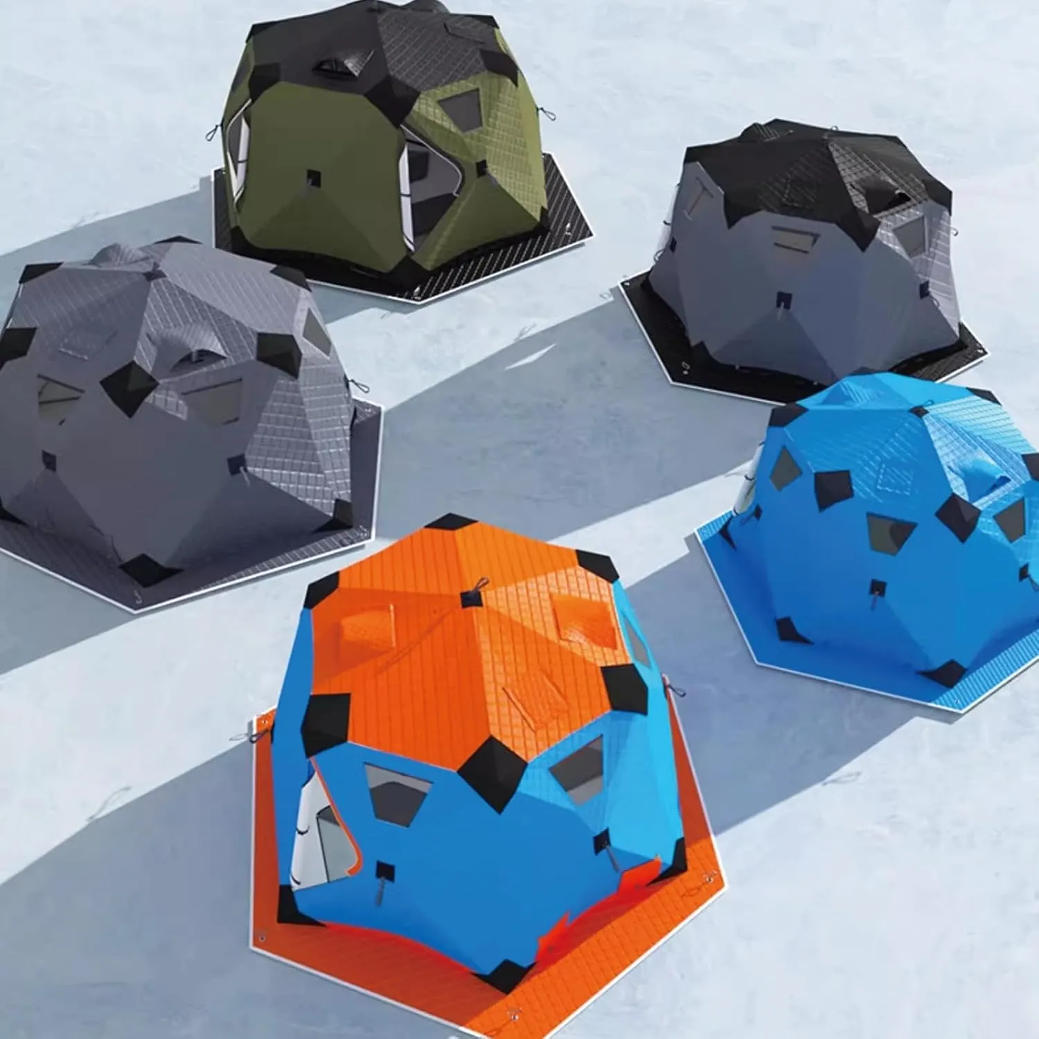 Ice Fishing Shelter with Stove Jack and Floor, Portable Ice Fishing Tent 420D Insulated Layer Ice Shanty Hexagon Ice Huts (Grey 260X260X170cm)