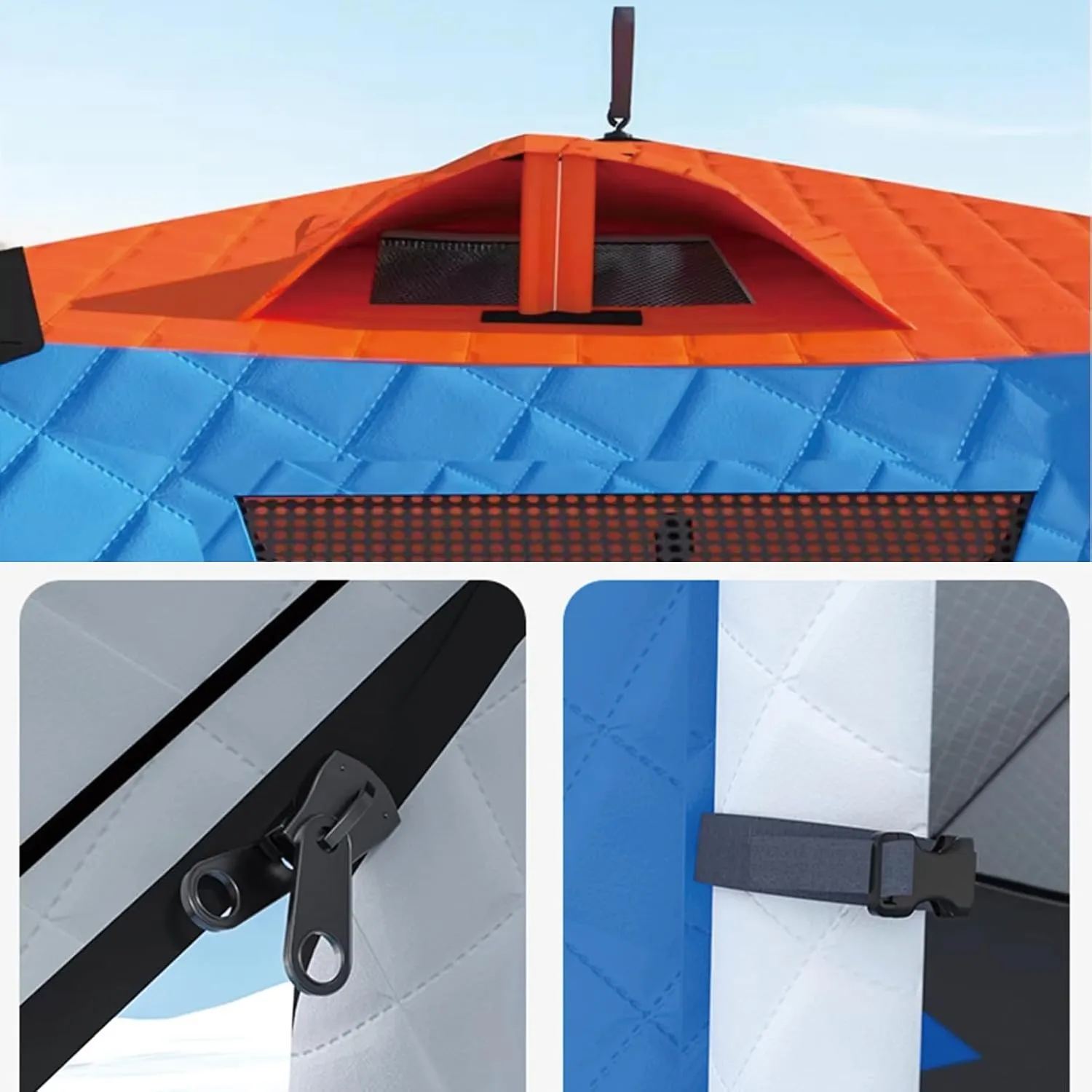 Ice Fishing Shelter with Stove Jack and Floor, Portable Ice Fishing Tent 420D Insulated Layer Ice Shanty Hexagon Ice Huts (Grey 260X260X170cm)
