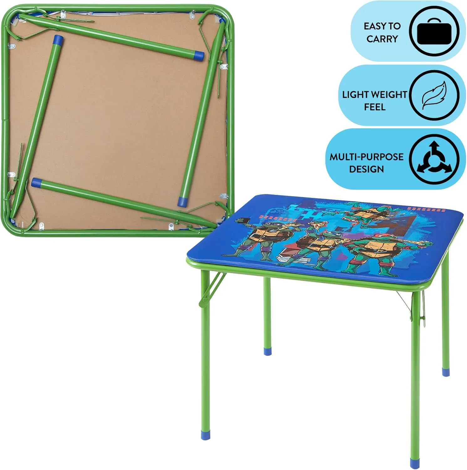 Idea Nuova Teenage Mutant Ninja Turtles 3 Piece Children's Activity Square Table and 2 Folding Chairs Set, Ages 3 