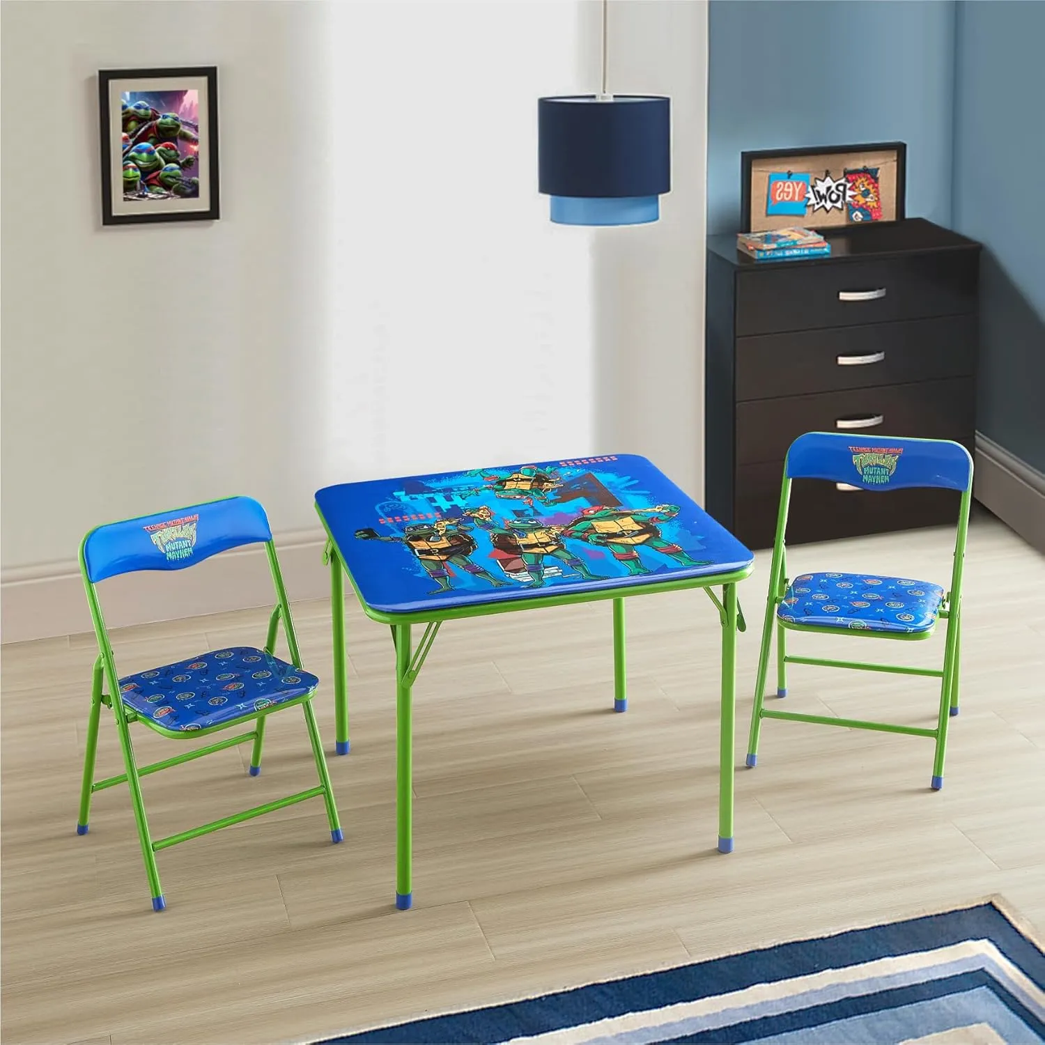 Idea Nuova Teenage Mutant Ninja Turtles 3 Piece Children's Activity Square Table and 2 Folding Chairs Set, Ages 3 