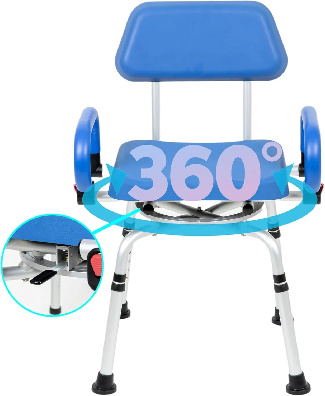 iLIVING ILG-638 Swivel Pivoting Shower Chair for Bathtub and Shower with Padded Seat, Back and Arms, and Adjustable Height , Blue