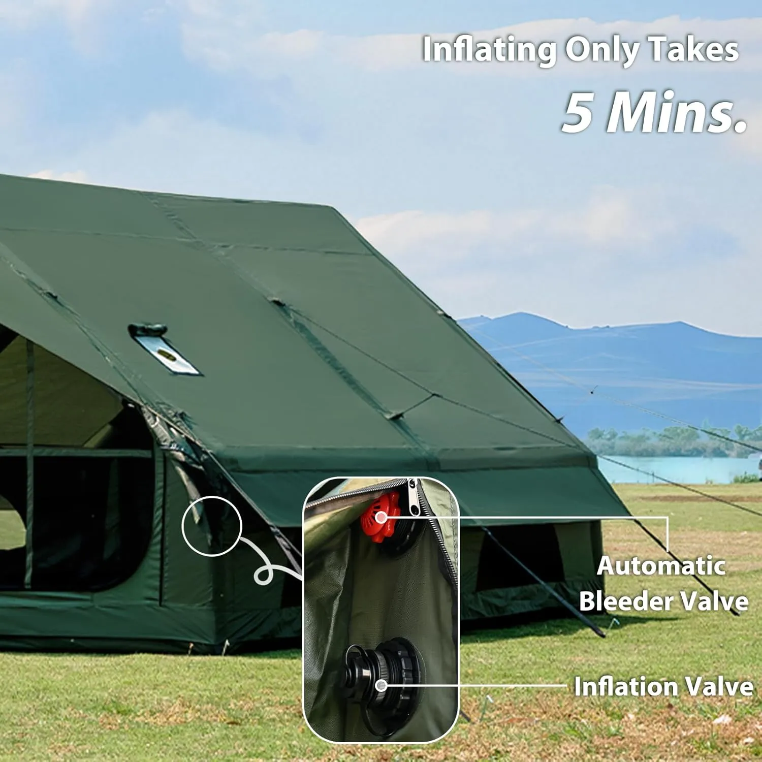 Inflatable Camping Tent with Hand Pump Waterproof Outdoor Blow up Tent 3-8 Person Oxford 4 Season Glamping Air Tent Cabin House with Mesh Windows & Door