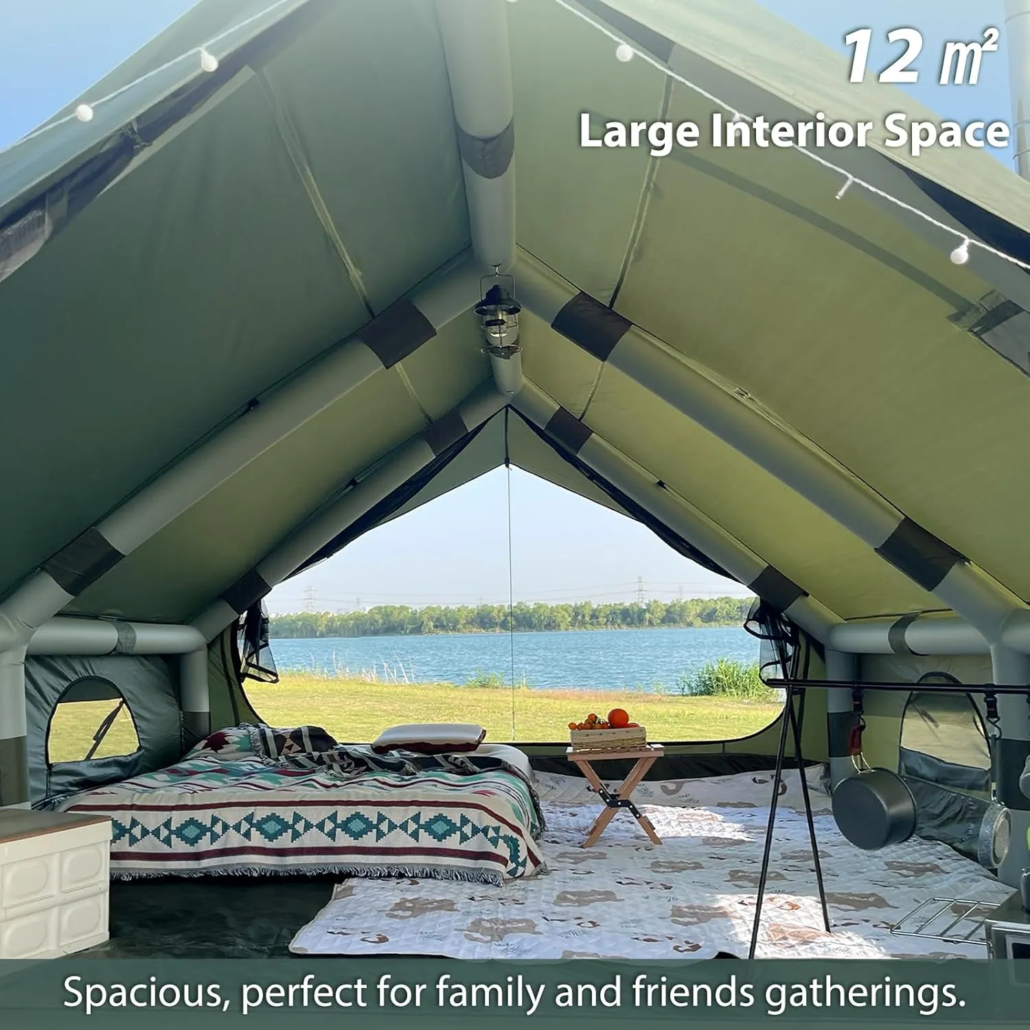 Inflatable Camping Tent with Hand Pump Waterproof Outdoor Blow up Tent 3-8 Person Oxford 4 Season Glamping Air Tent Cabin House with Mesh Windows & Door