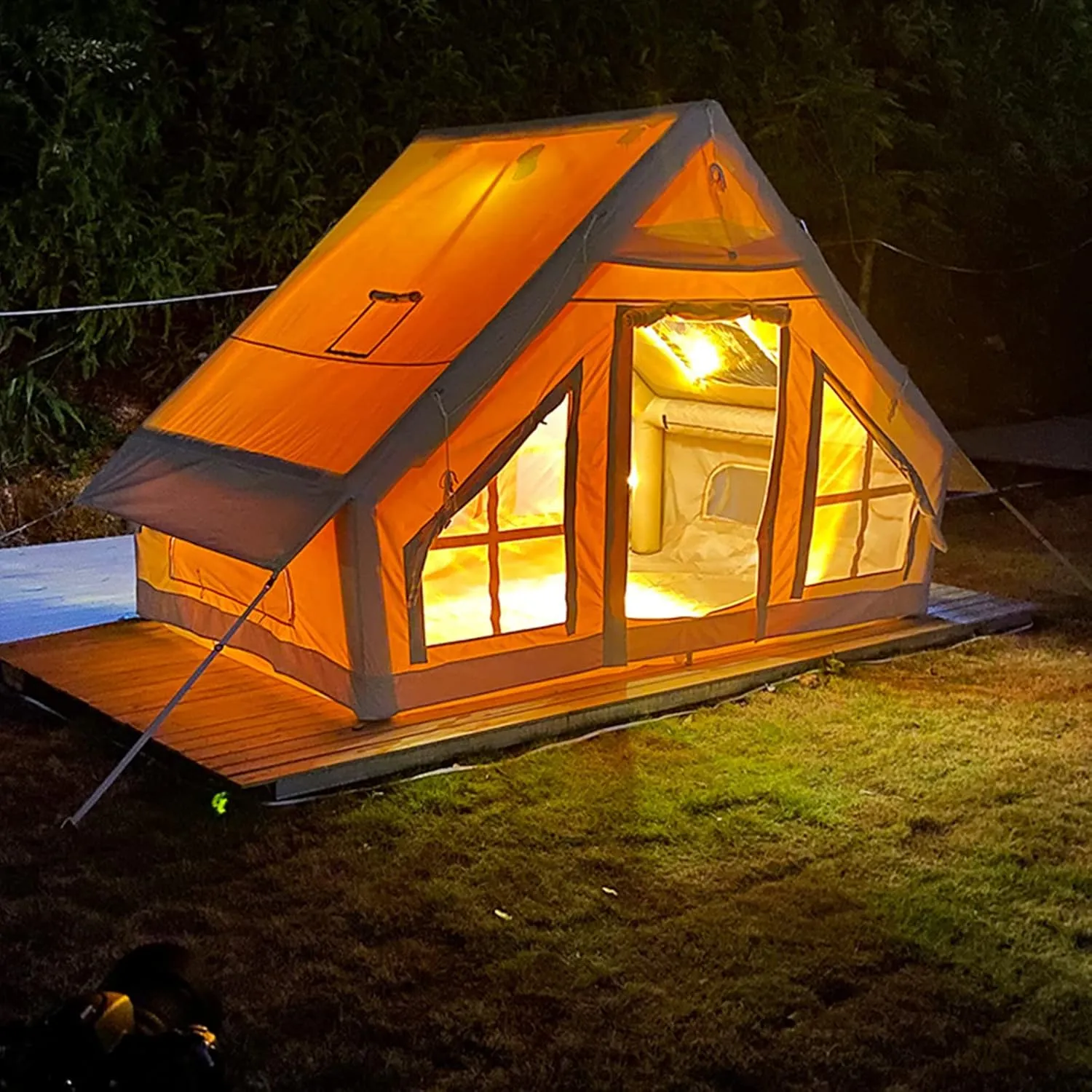 Inflatable Canvas Tents for Camping 2-8 Person Gonflable Large Air Yurt Tents,Easy Setup/Waterproof/Breathable Outdoor Oxford Canvas Teepee Tents 4-Season for Family Camping Hiking