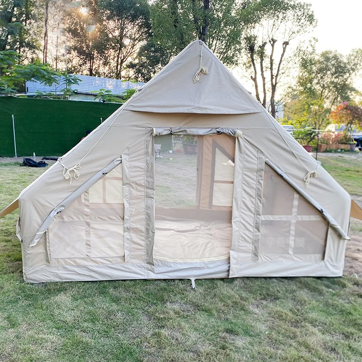 Inflatable Canvas Tents for Camping 2-8 Person Gonflable Large Air Yurt Tents,Easy Setup/Waterproof/Breathable Outdoor Oxford Canvas Teepee Tents 4-Season for Family Camping Hiking