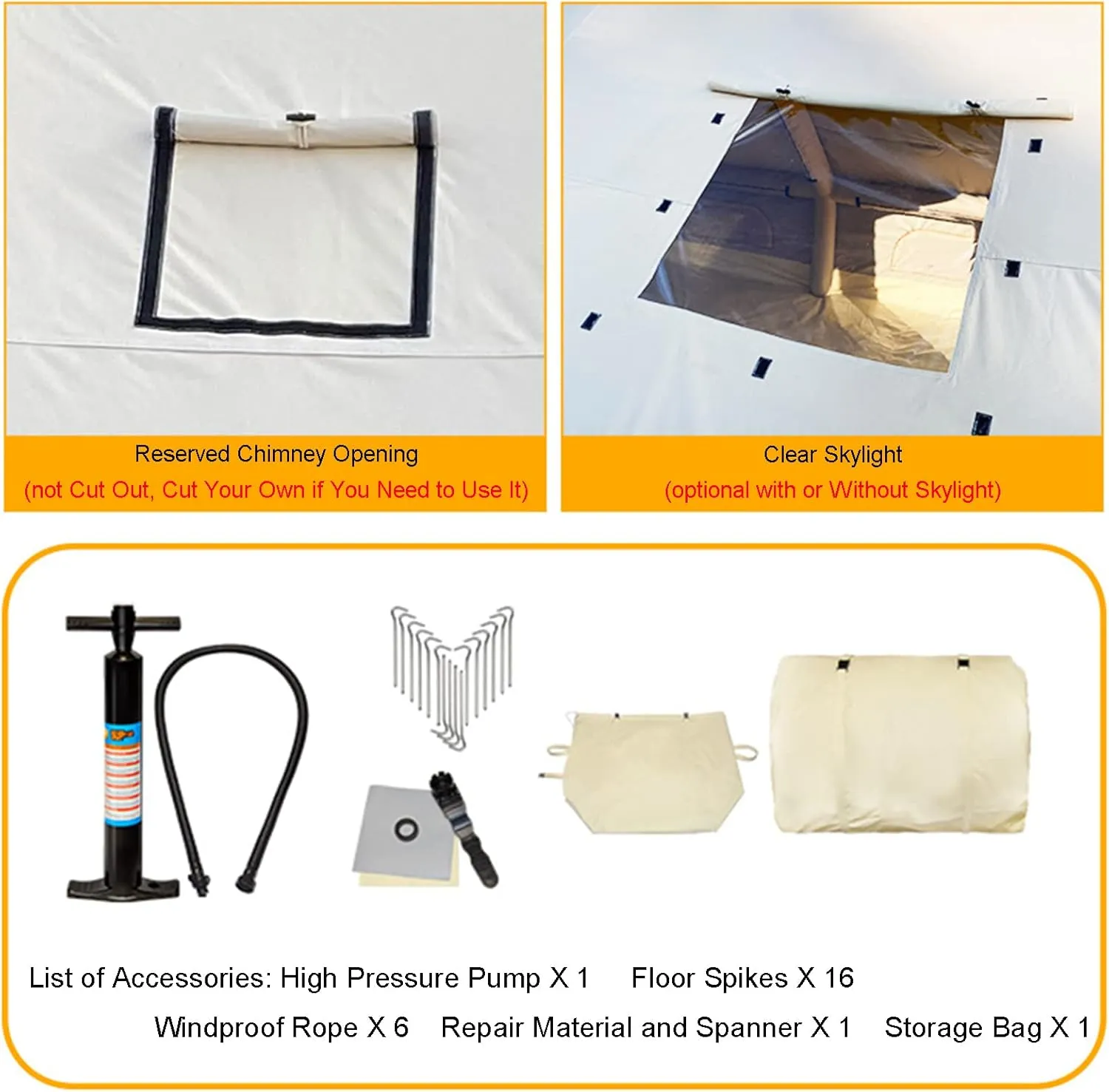 Inflatable Canvas Tents for Camping 2-8 Person Gonflable Large Air Yurt Tents,Easy Setup/Waterproof/Breathable Outdoor Oxford Canvas Teepee Tents 4-Season for Family Camping Hiking