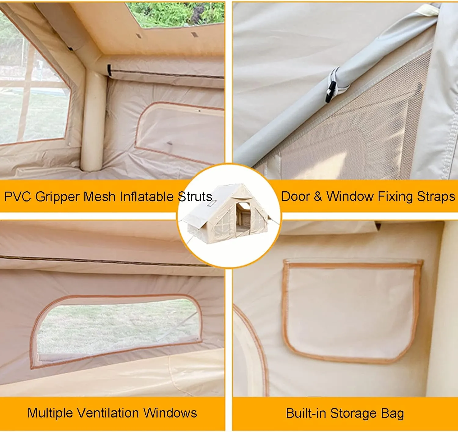 Inflatable Canvas Tents for Camping 2-8 Person Gonflable Large Air Yurt Tents,Easy Setup/Waterproof/Breathable Outdoor Oxford Canvas Teepee Tents 4-Season for Family Camping Hiking